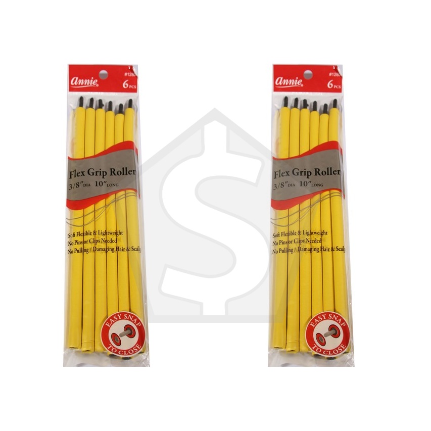 ANNIE Flex Grip Rollers (10inch Long) - 3/8" Diameter 6ct (Yellow) - Pack of 2