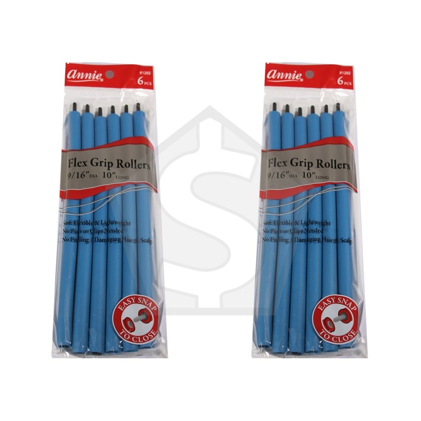 ANNIE Flex Grip Rollers (10inch Long) - 9/16" Diameter 6ct (Blue) - Pack of 2