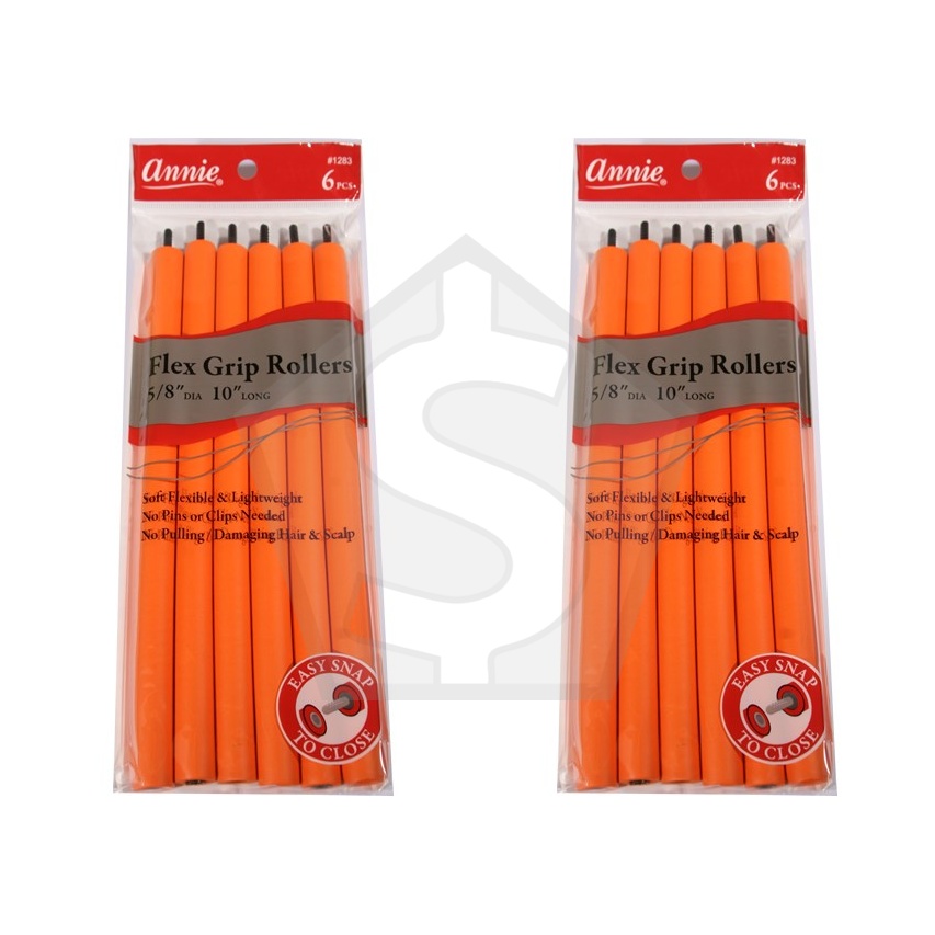 ANNIE Flex Grip Rollers (10inch Long) - 5/8" Diameter 6ct (Orange) - Pack of 2