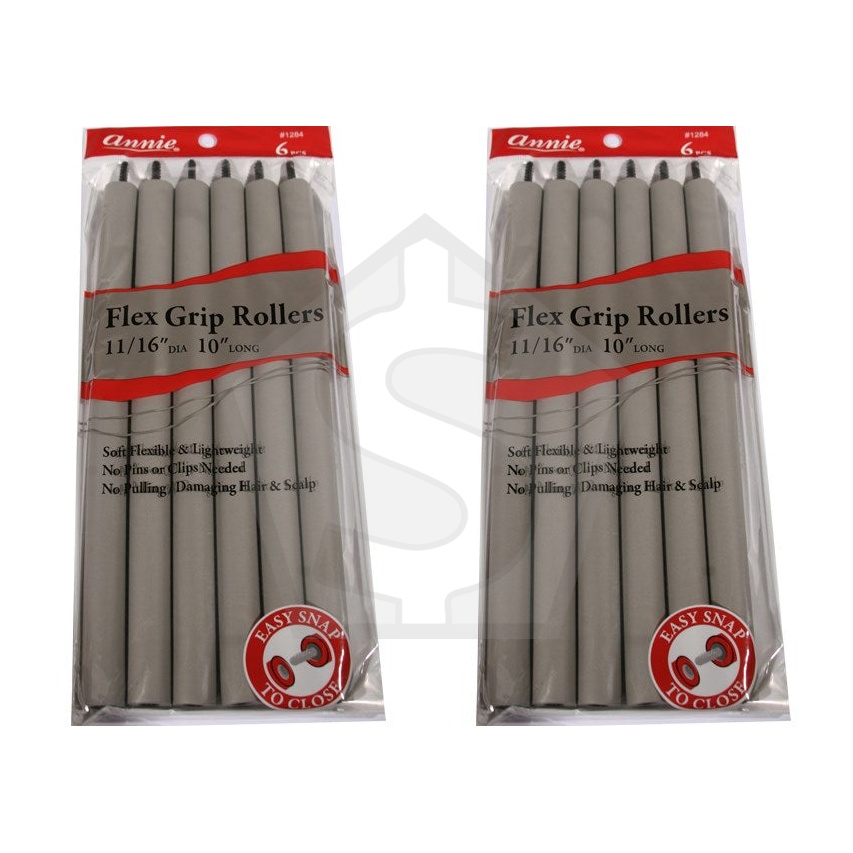 ANNIE Flex Grip Rollers (10inch Long) - 11/16" Diameter 6ct (Gray) - Pack of 2