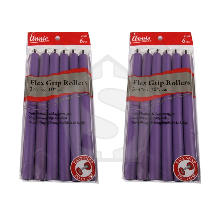 ANNIE Flex Grip Rollers (10inch Long) - 3/4" Diameter 6ct (Purple) - Pack of 2