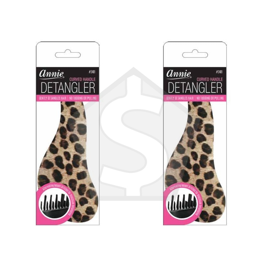 ANNIE Curved Handle Detangler - Leopard - Pack of 2