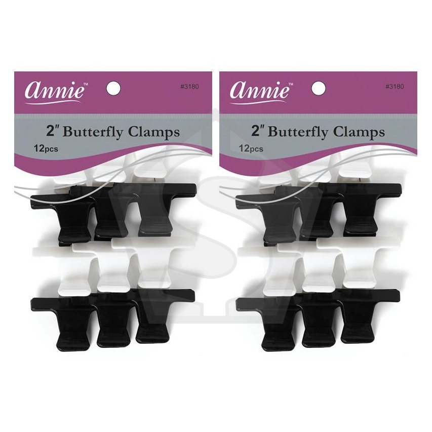 ANNIE 12pcs Butterfly Clamps Black & White - 2" - Pack of 2