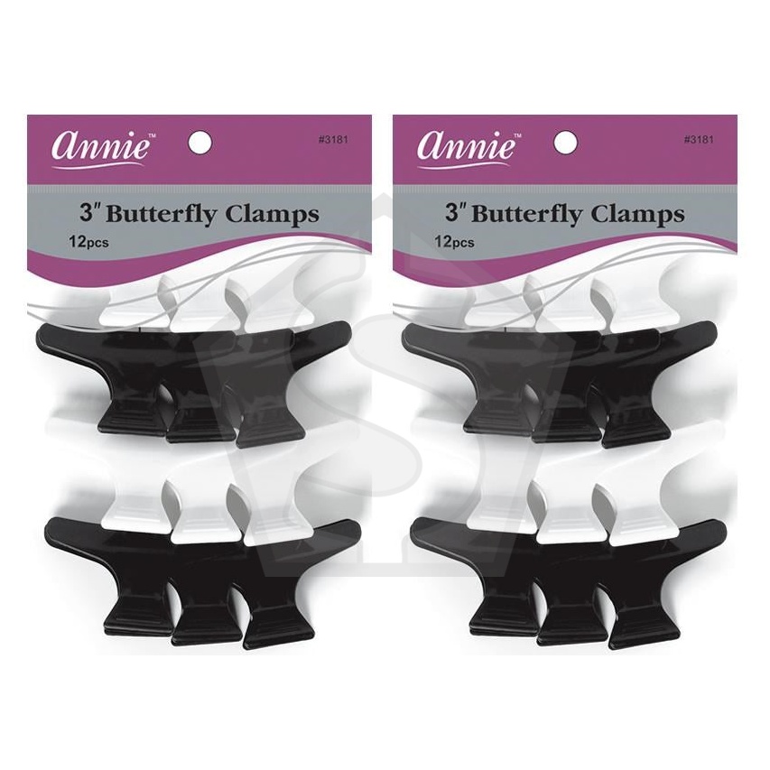 ANNIE 12pcs Butterfly Clamps Black & White - 3" - Pack of 2