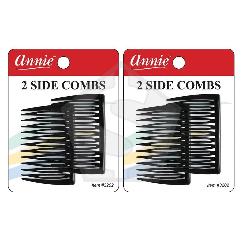 ANNIE 2 Side Combs Medium - Black - Pack of 2