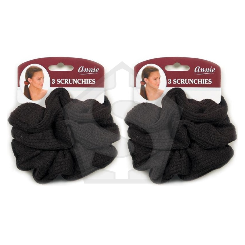 ANNIE 3pcs Hair Scrunchies - Black - Pack of 2
