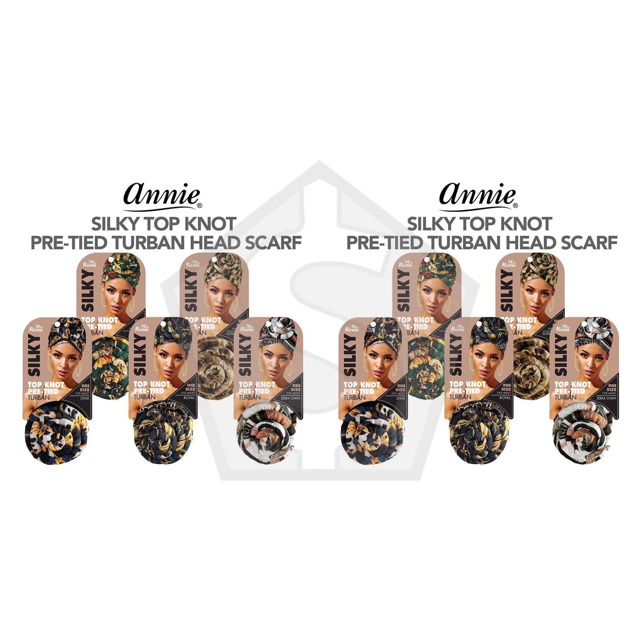 ANNIE Silky Top Knot Pre-Tied Turban Head Scarf [Pattern Assorted] - Pack of 2