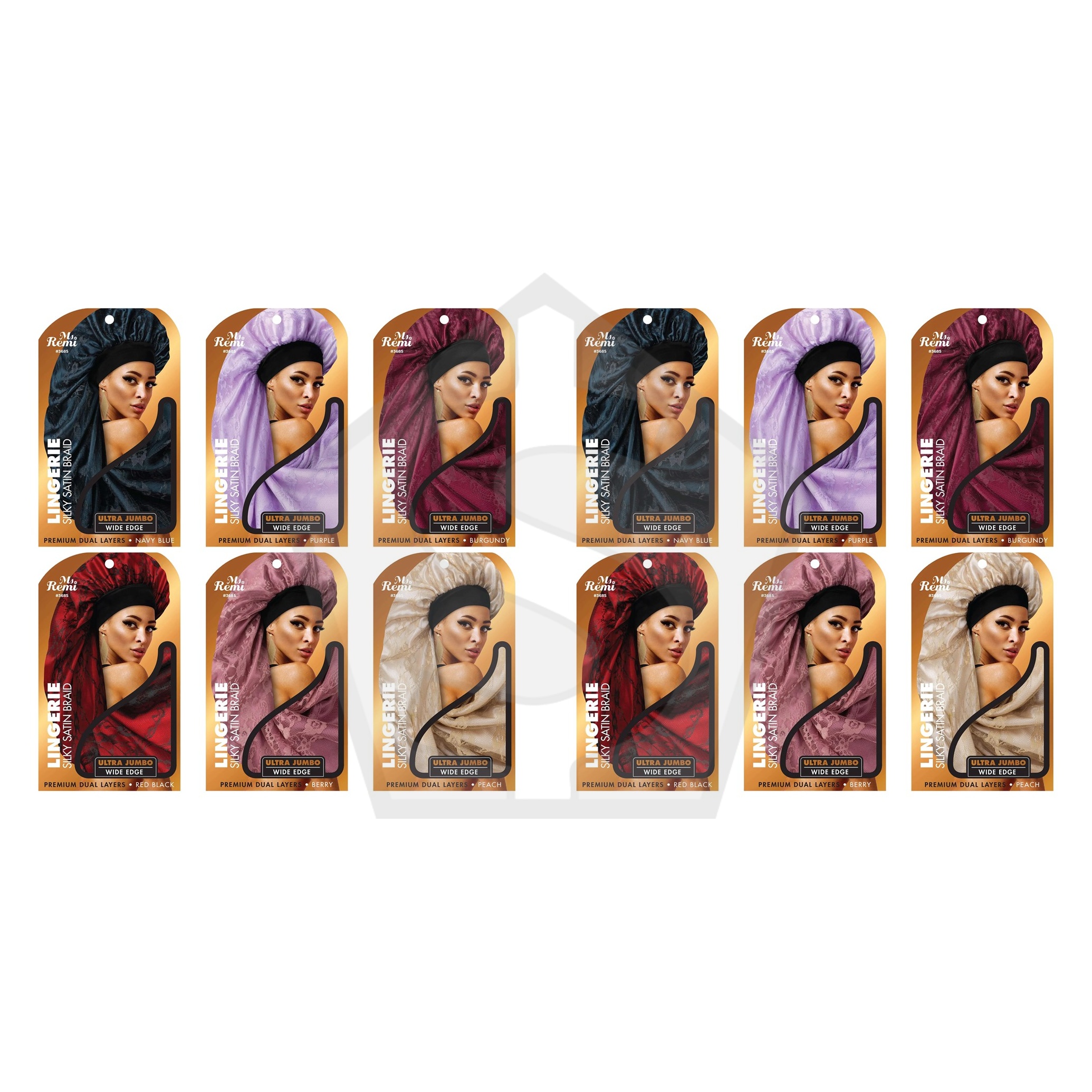 ANNIE Ms. Remi Lingerie Wide Edge Silky Braid Bonnet [Ultra Jumbo] - Assorted - Pack of 2