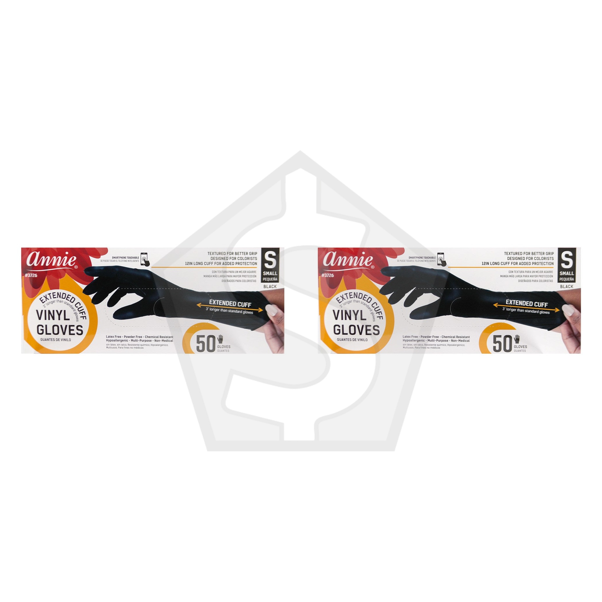 Bundle of 2 - ANNIE Vinyl Gloves Extended 12" Cuff Powder Free [50ct/Box] - Small