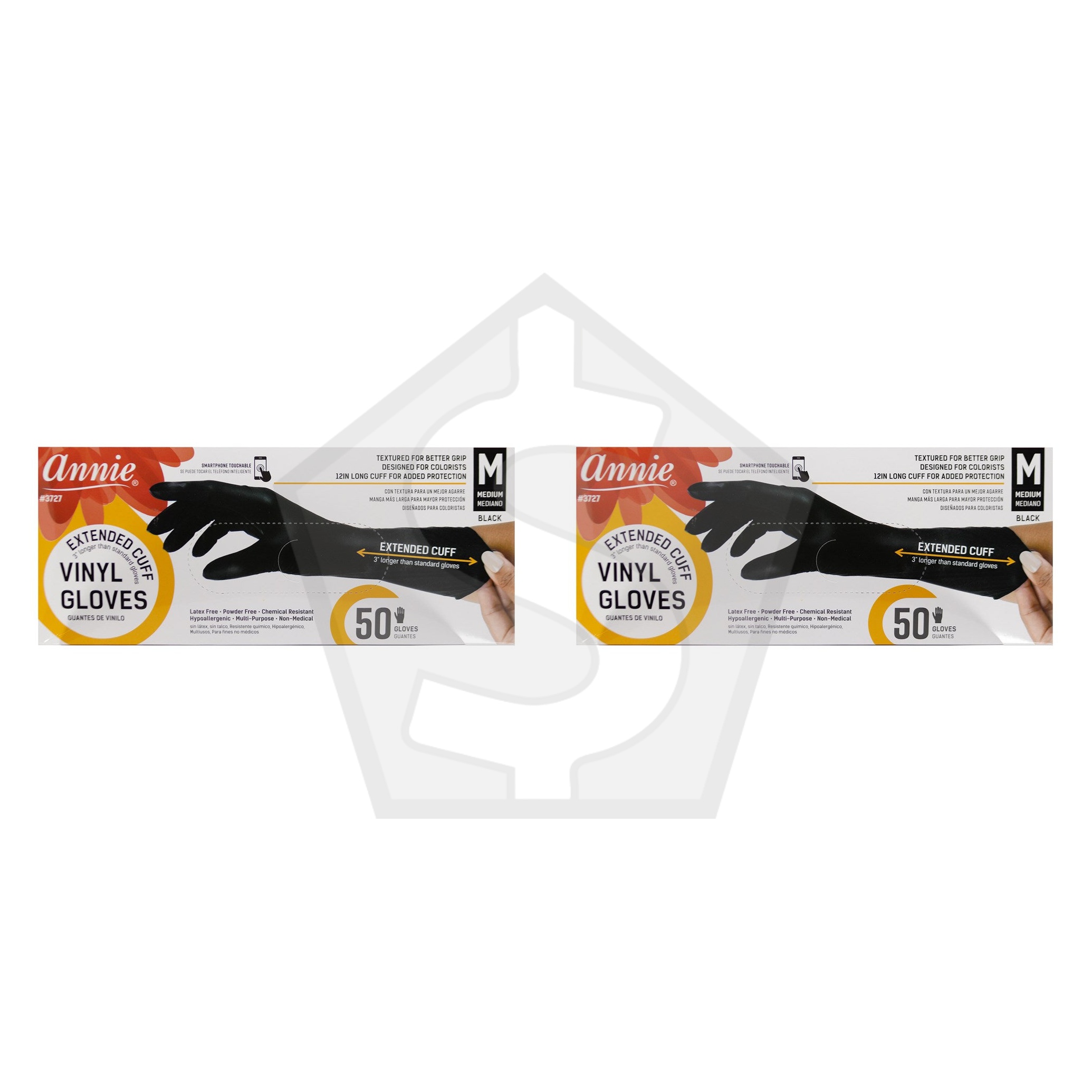 Bundle of 2 - ANNIE Vinyl Gloves Extended 12" Cuff Powder Free [50ct/Box] - Medium