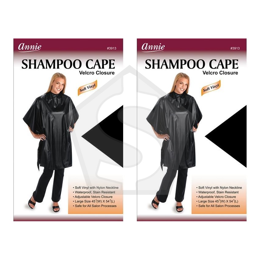 ANNIE Shampoo Cape with Velcro Closure [Soft Vinyl] Black - 45"(W) x 54"(L) - Pack of 2