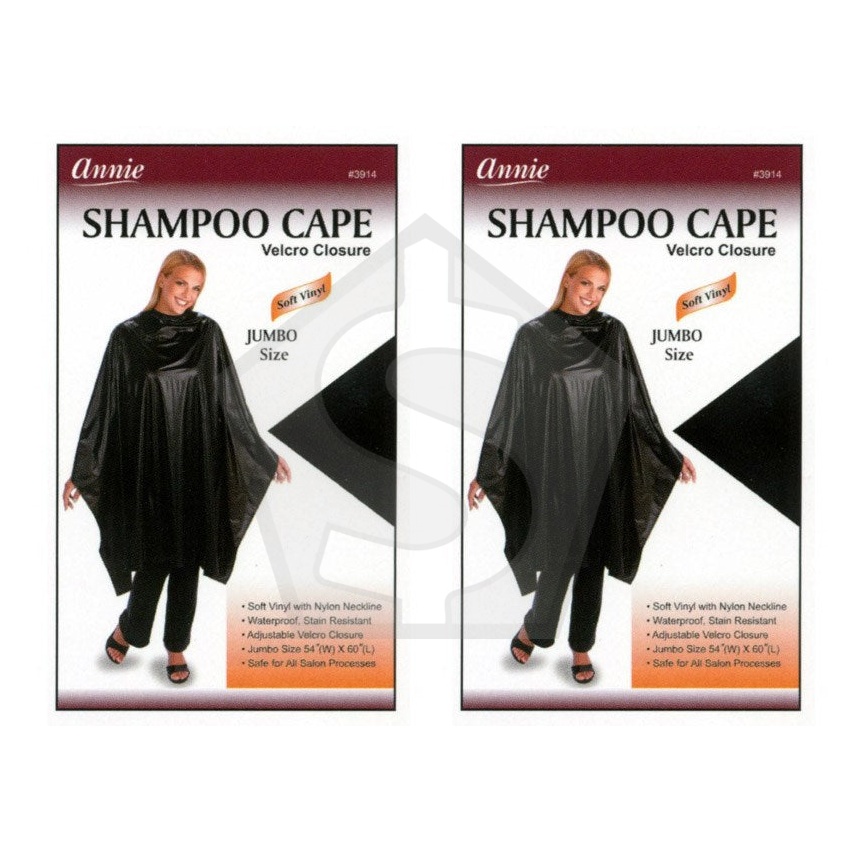 Bundle of 2 - ANNIE Shampoo Cape with Velcro Closure [Soft Vinyl] Black - 54"(W) x 60"(L)