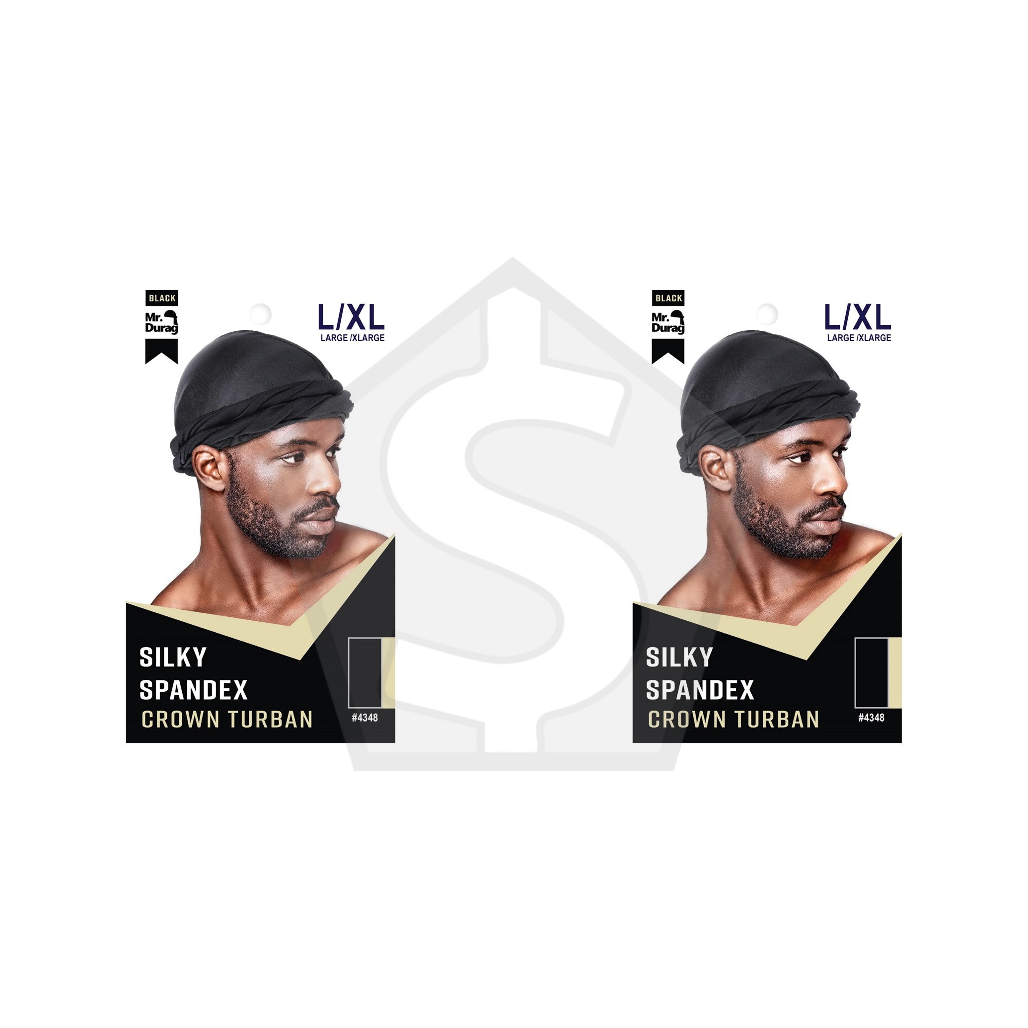 ANNIE Mr. Durag Silky Spandex Crown Turban (L/XL) - Black - Pack of 2