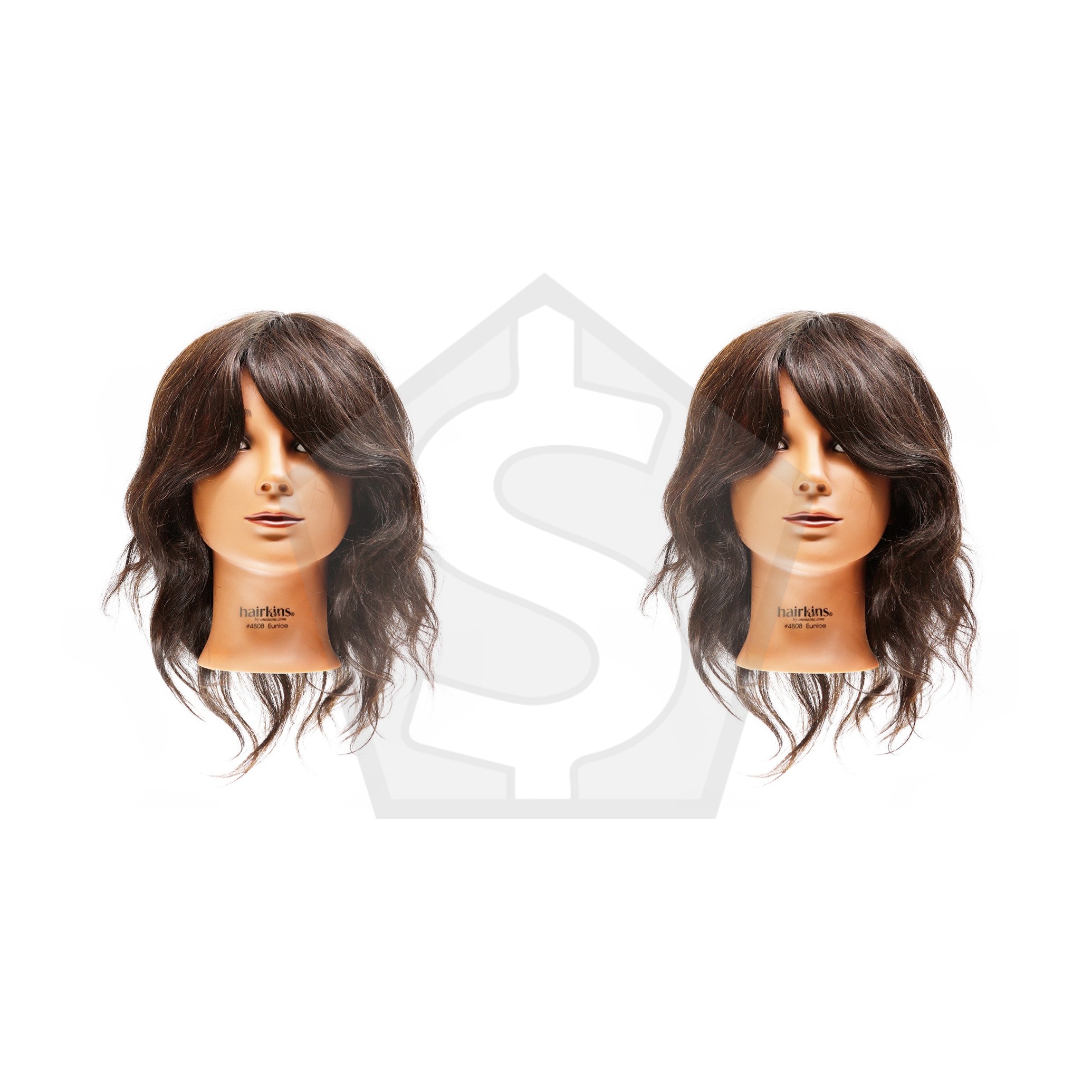 ANNIE 100% Human Hair Mannequin Head (14inch - 16inch) - Dark Brown - Pack of 2