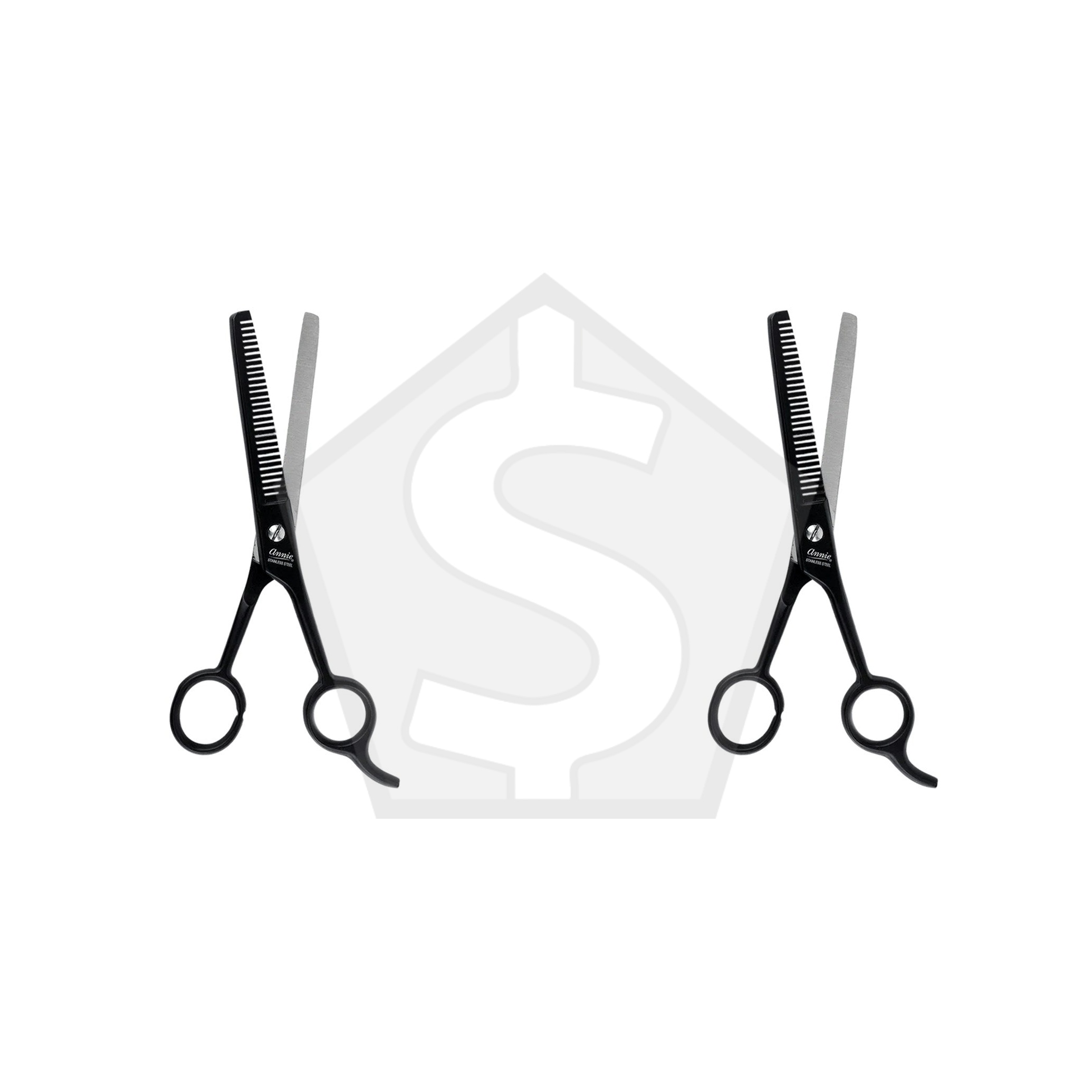 ANNIE Premium Stainless Steel Straight Hair Shears - Black / 28 Tooth Thinner (6.5inch) - Pack of 2