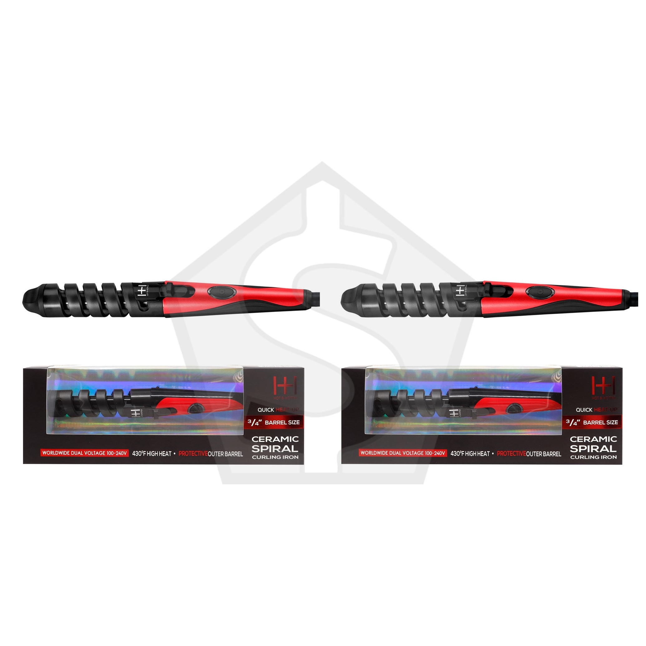 Bundle of 2 - ANNIE Hot & Hotter Ceramic Spiral Curling Iron 3/4 Inch