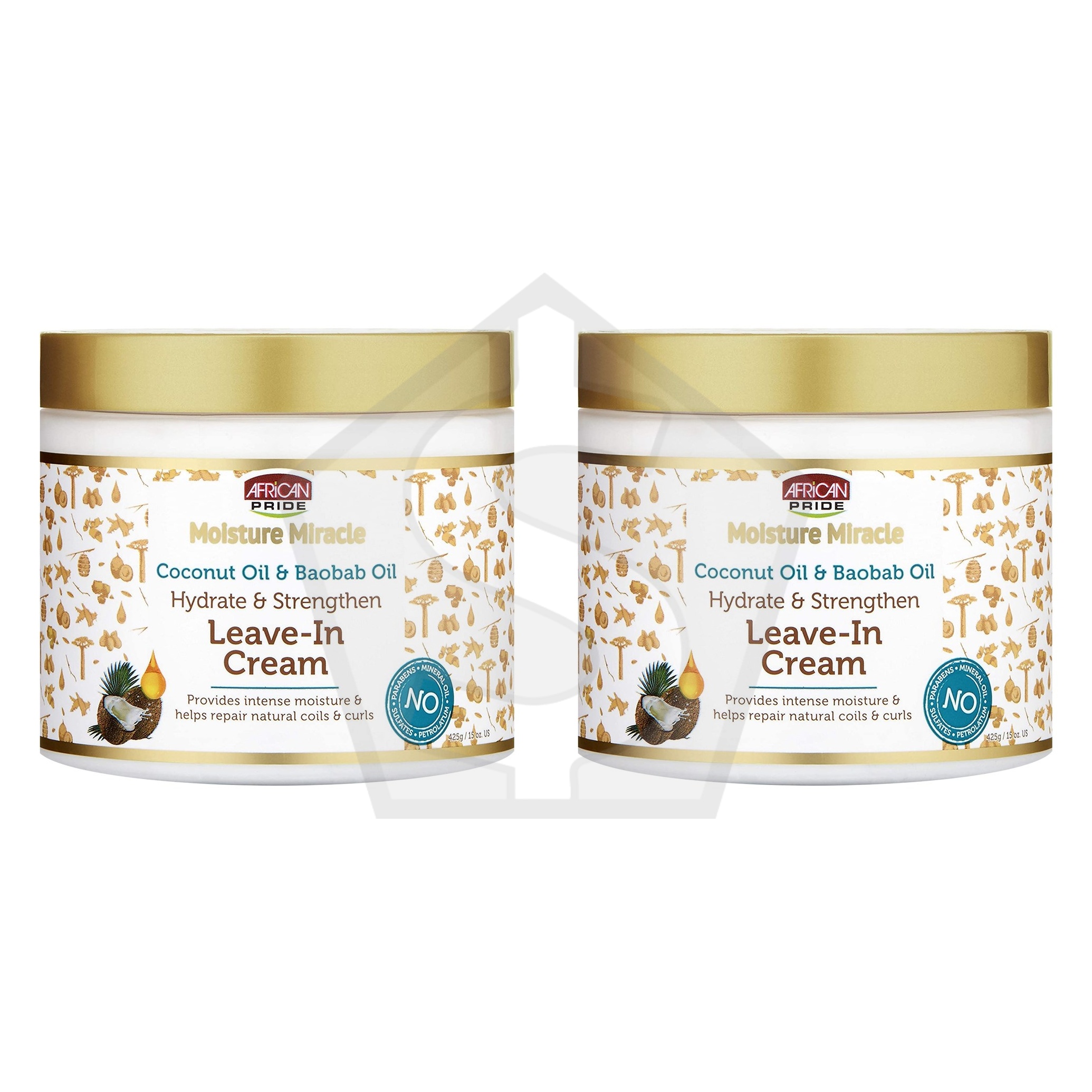 AFRICAN PRIDE Moisture Miracle Coconut & Baobab Oil Leave In Cream (15oz) - Pack of 2