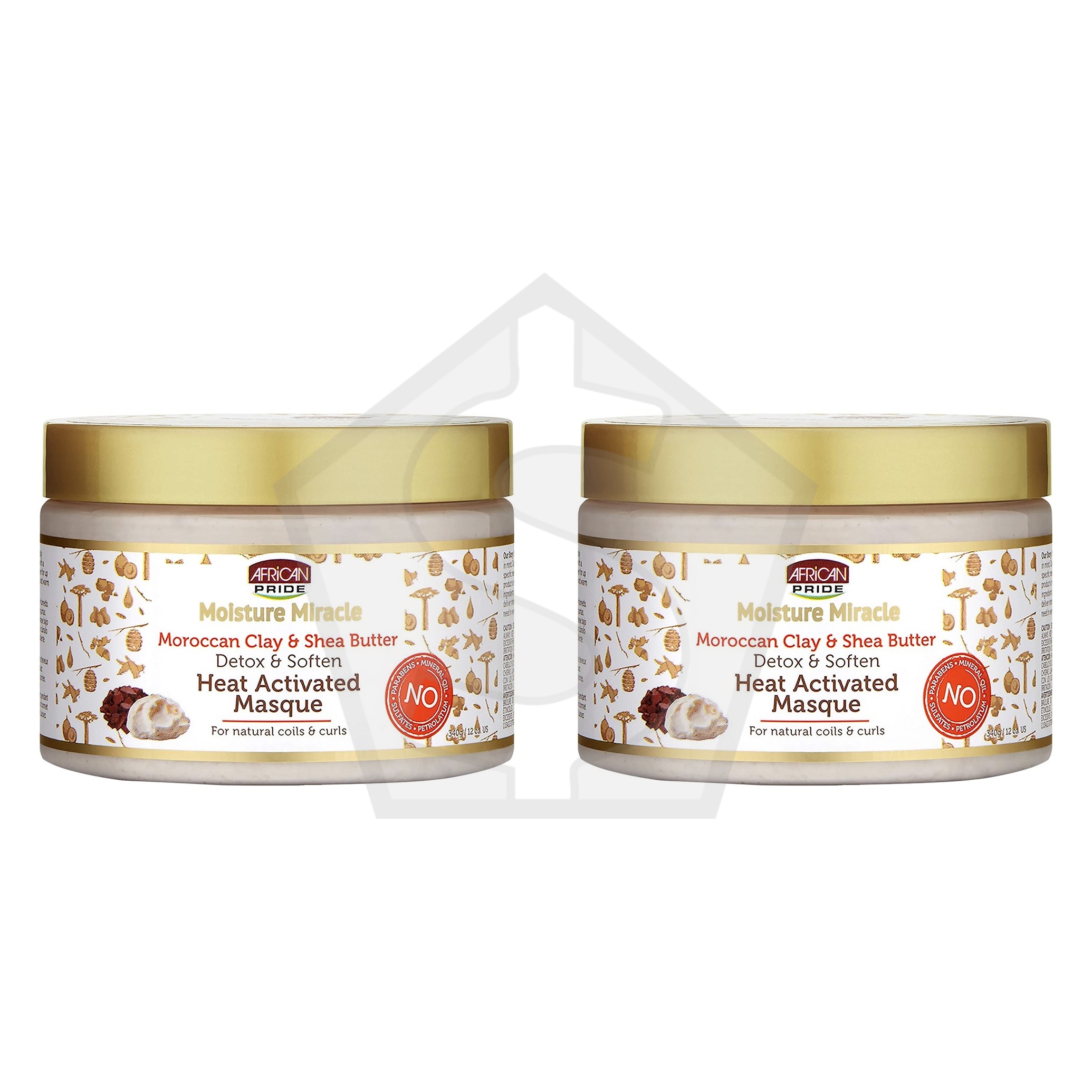 AFRICAN PRIDE Moisture Miracle Moroccan Clay & Shea Butter Heat Activated Masque (12oz) - Pack of 2