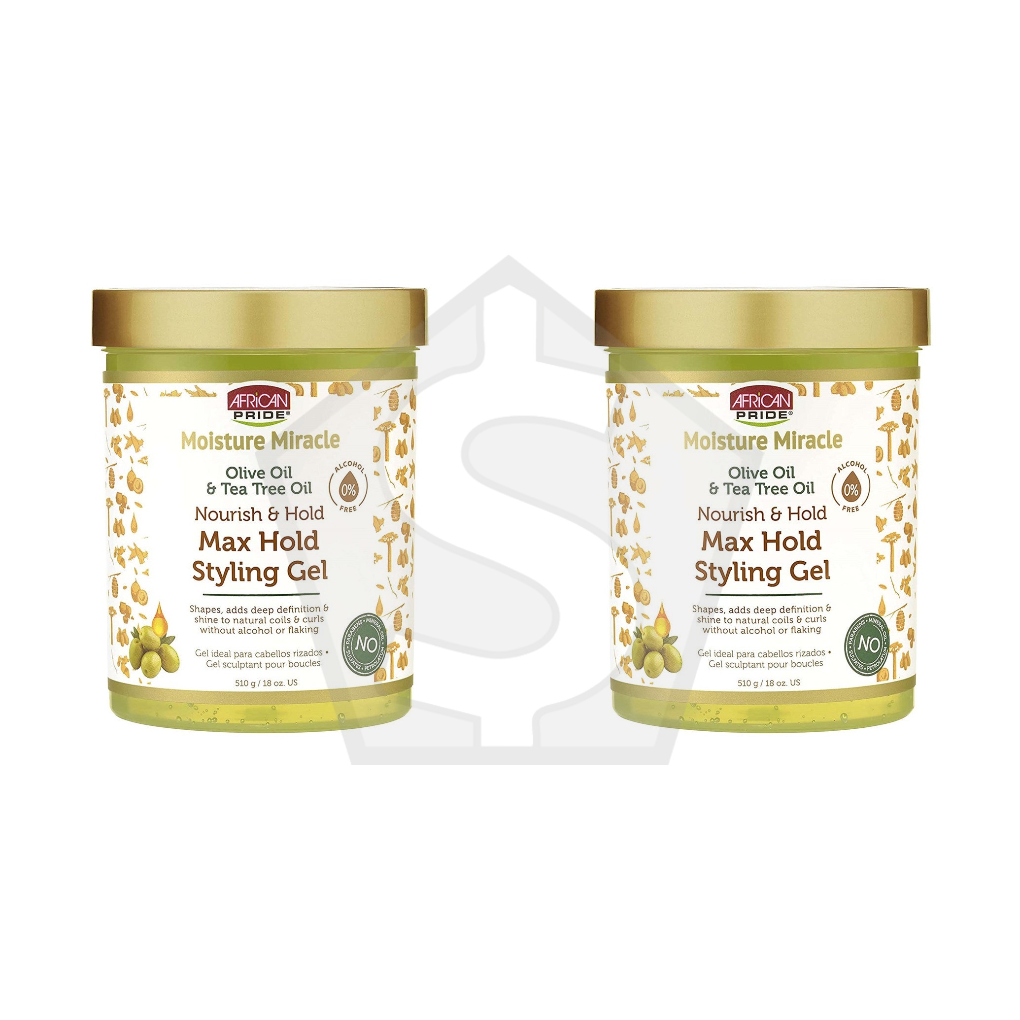 AFRICAN PRIDE Moisture Miracle Max Hold Styling Gel (18oz) - Olive Oil and Tea Tree Oil - Pack of 2