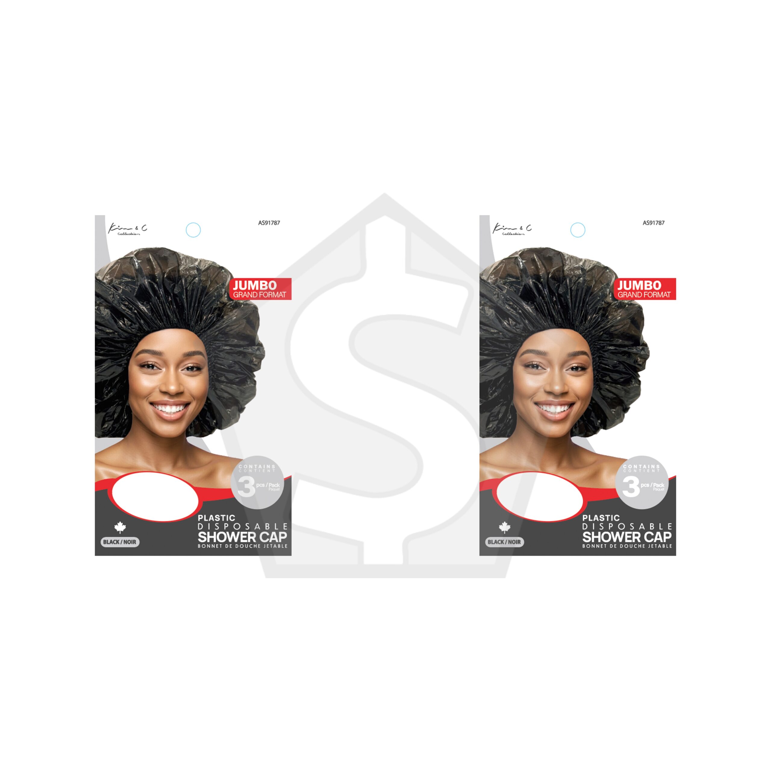 Bundle of 2 - Kim & C Disposable Shower Cap for Braid (3pcs) - Black / Jumbo