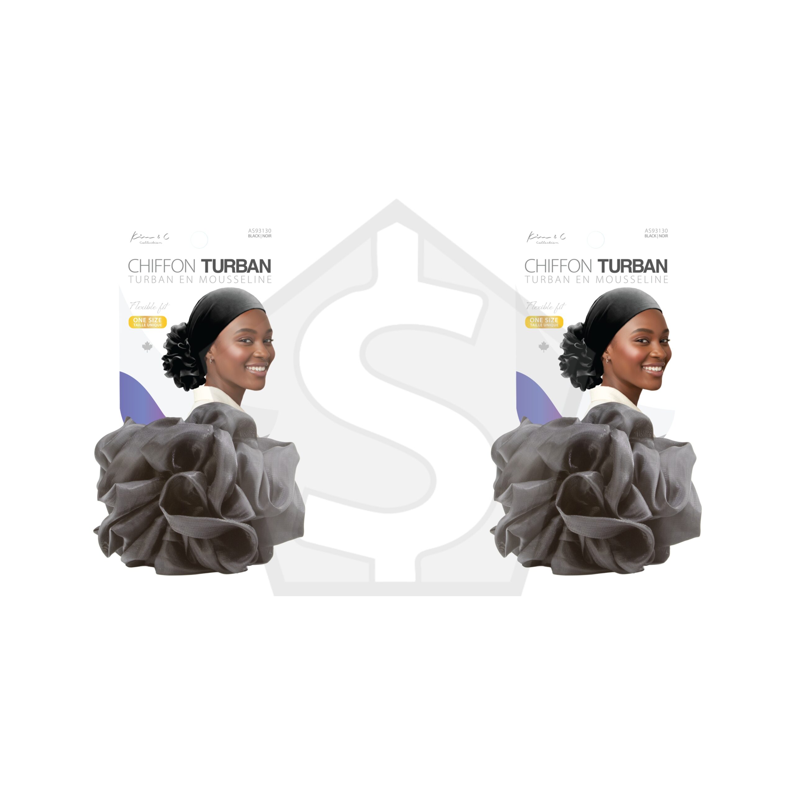 Kim & C Premium chiffon Turban - Black - Pack of 2