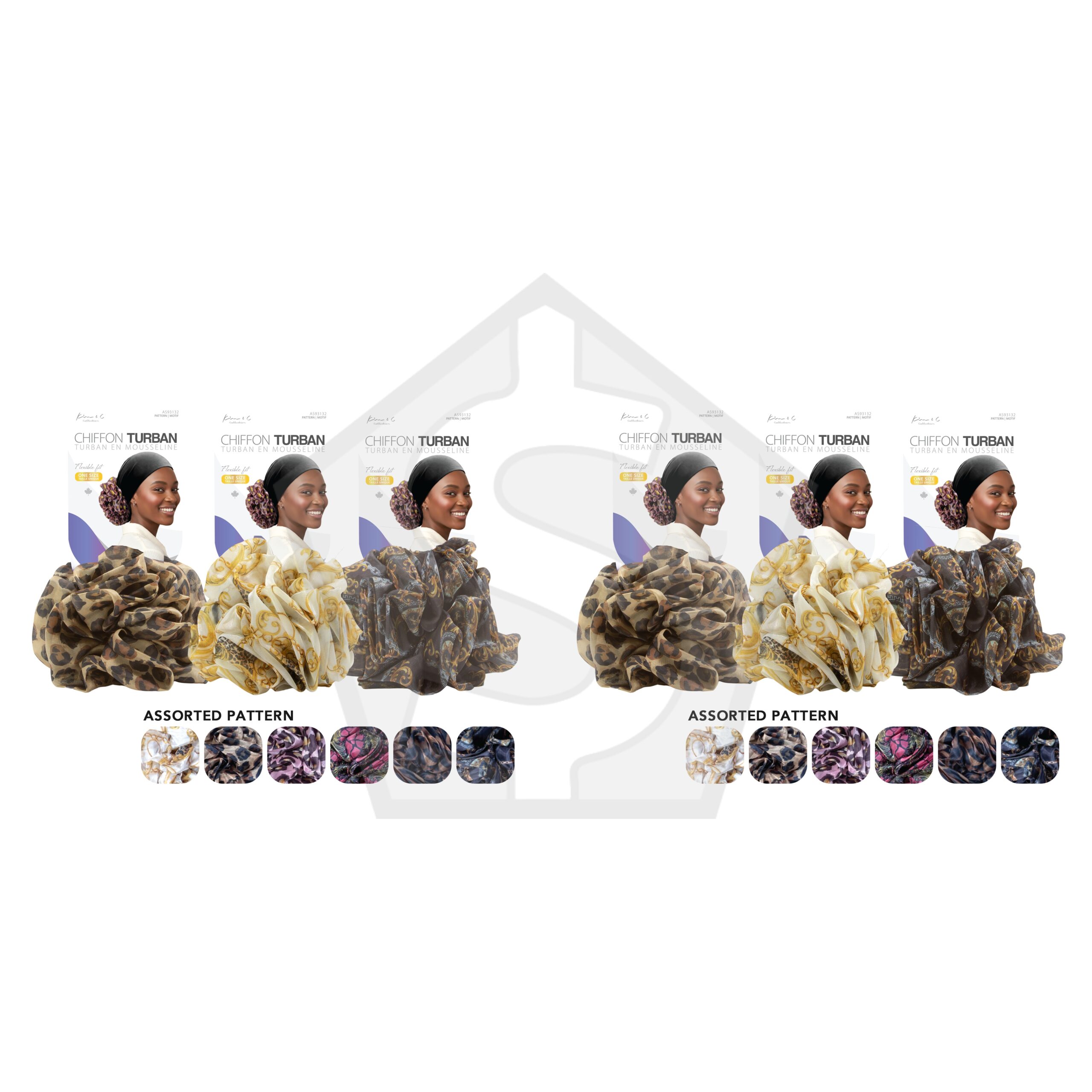 Kim & C Premium chiffon Turban - Pattern - Pack of 2