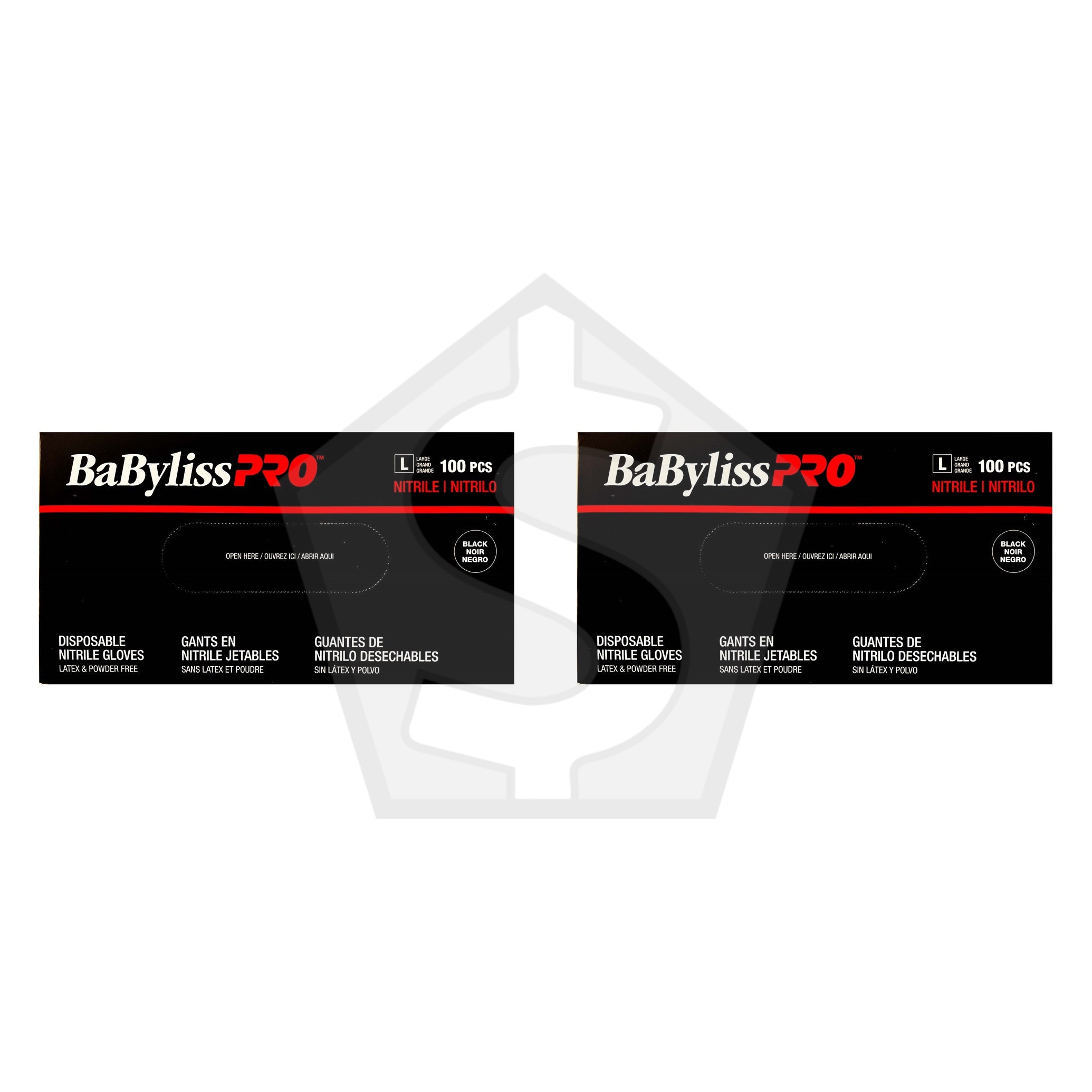 BABYLISS PRO 100pcs Nitrile Gloves Black - Large - Pack of 2