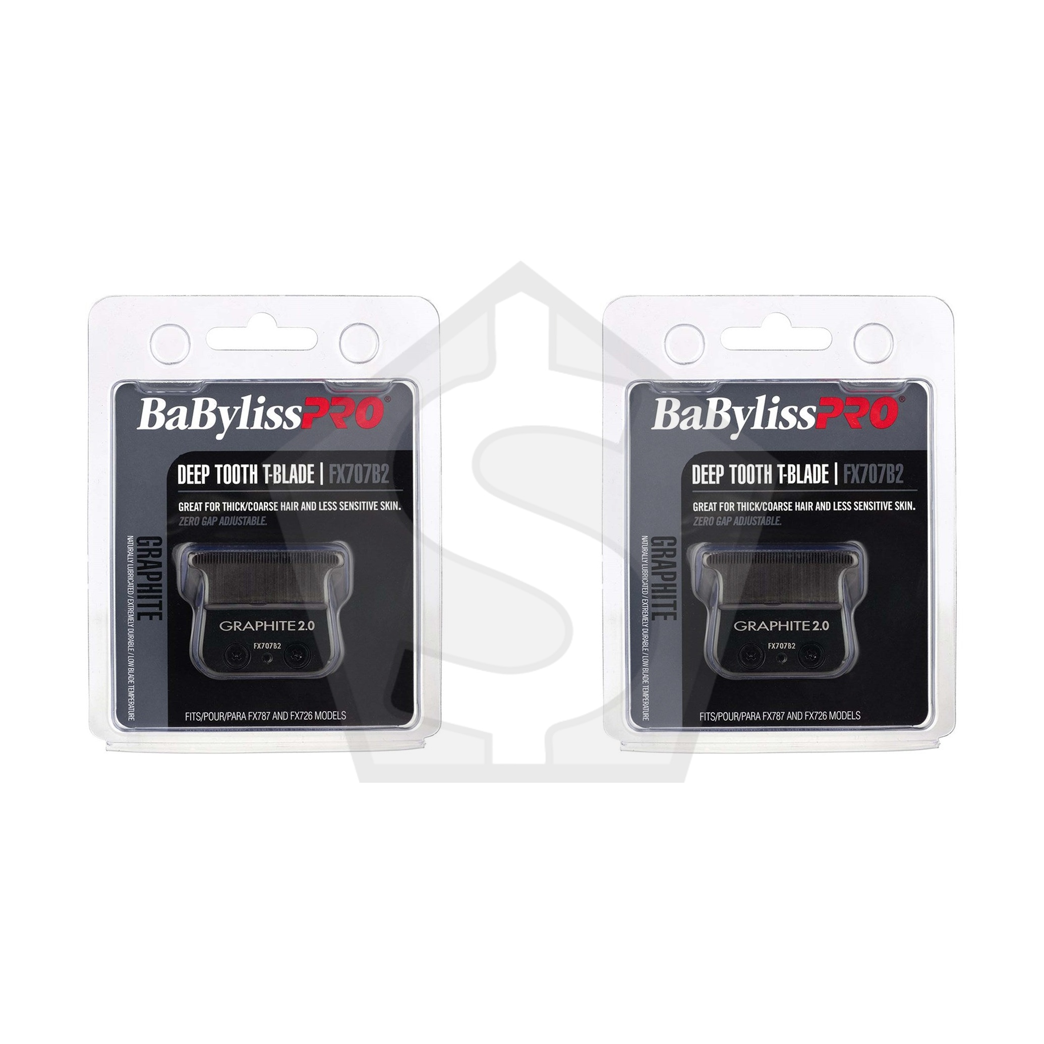 BABYLISS PRO Replacement T-Blade 2.0 mm Deep Tooth - Graphite #FX707B2 - Pack of 2