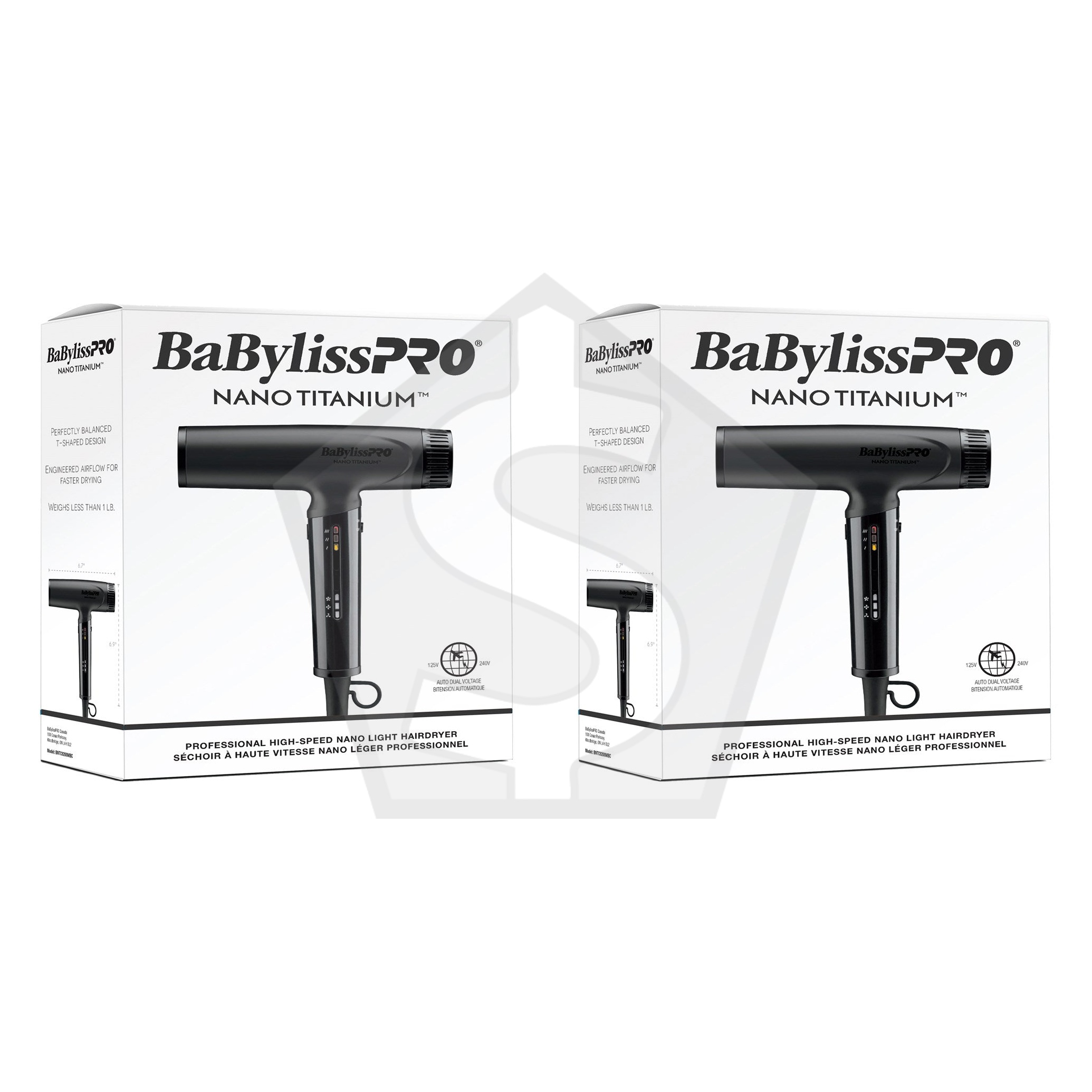 BABYLISS PRO Nano Titanium High Speed Nano Light Hair Dryer - Black - Pack of 2