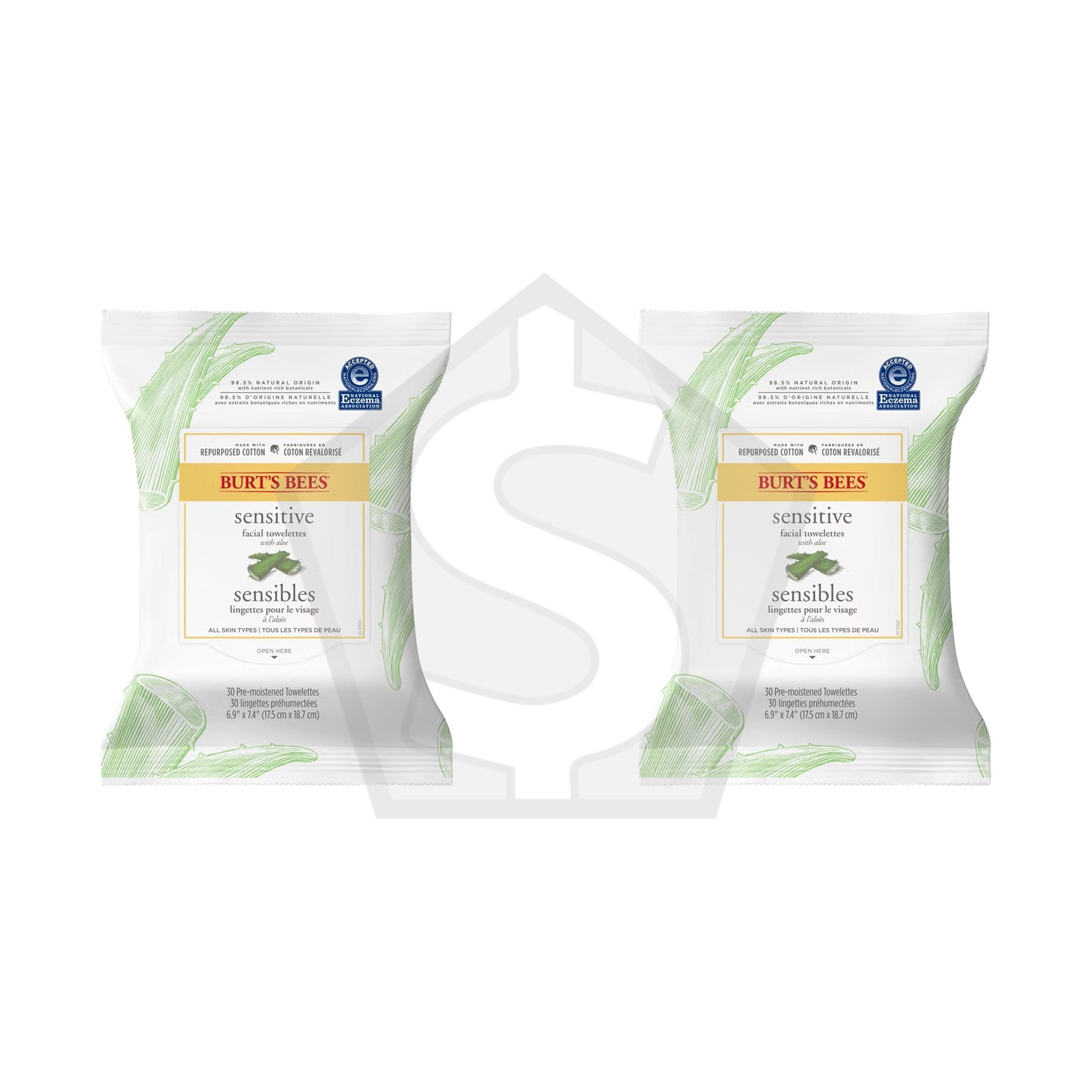 BURT'S BEES Sensitive Facial Towelettes - 30ct - Pack of 2
