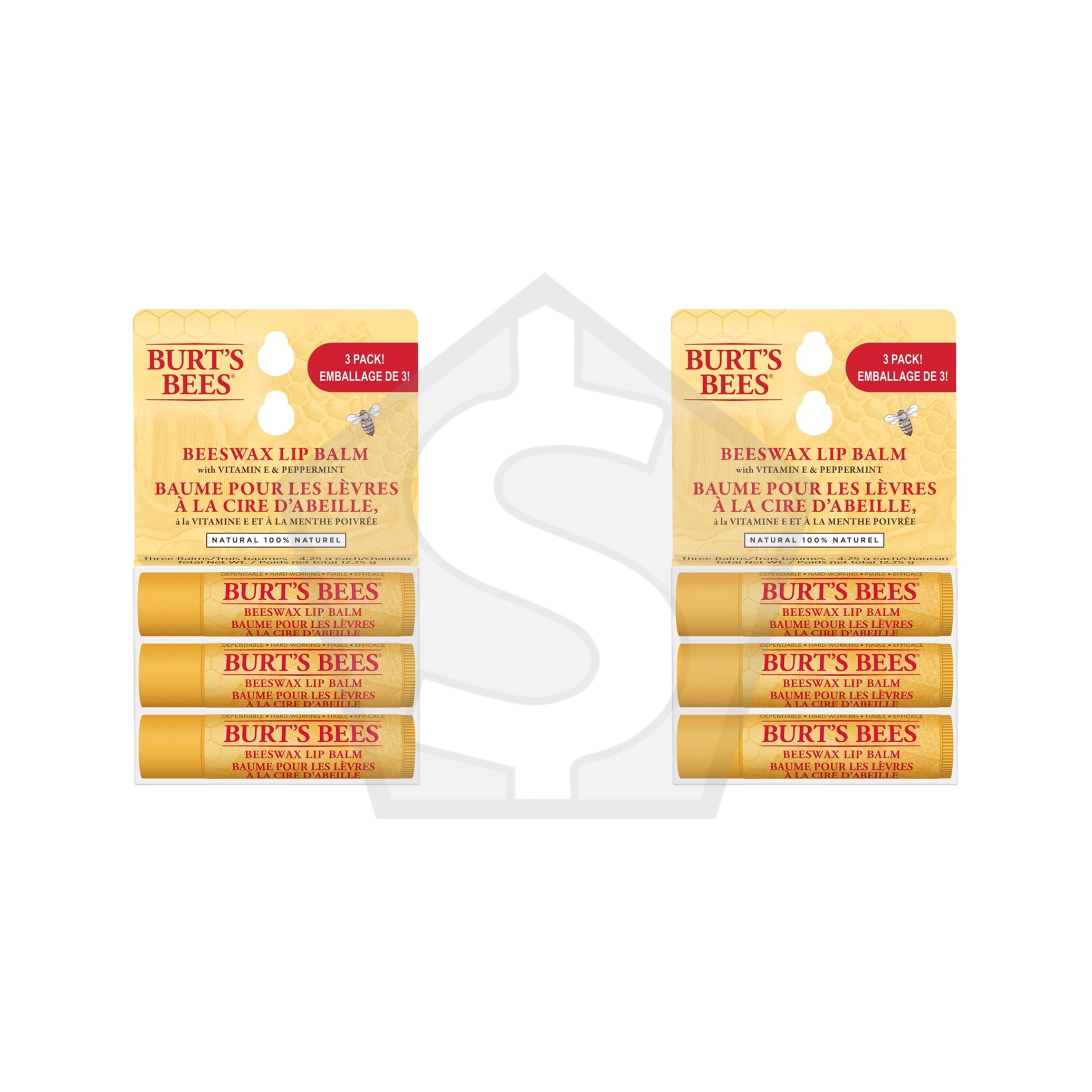 Bundle of 2 - BURT'S BEES Lip Balm Beeswax 3Pk Blister