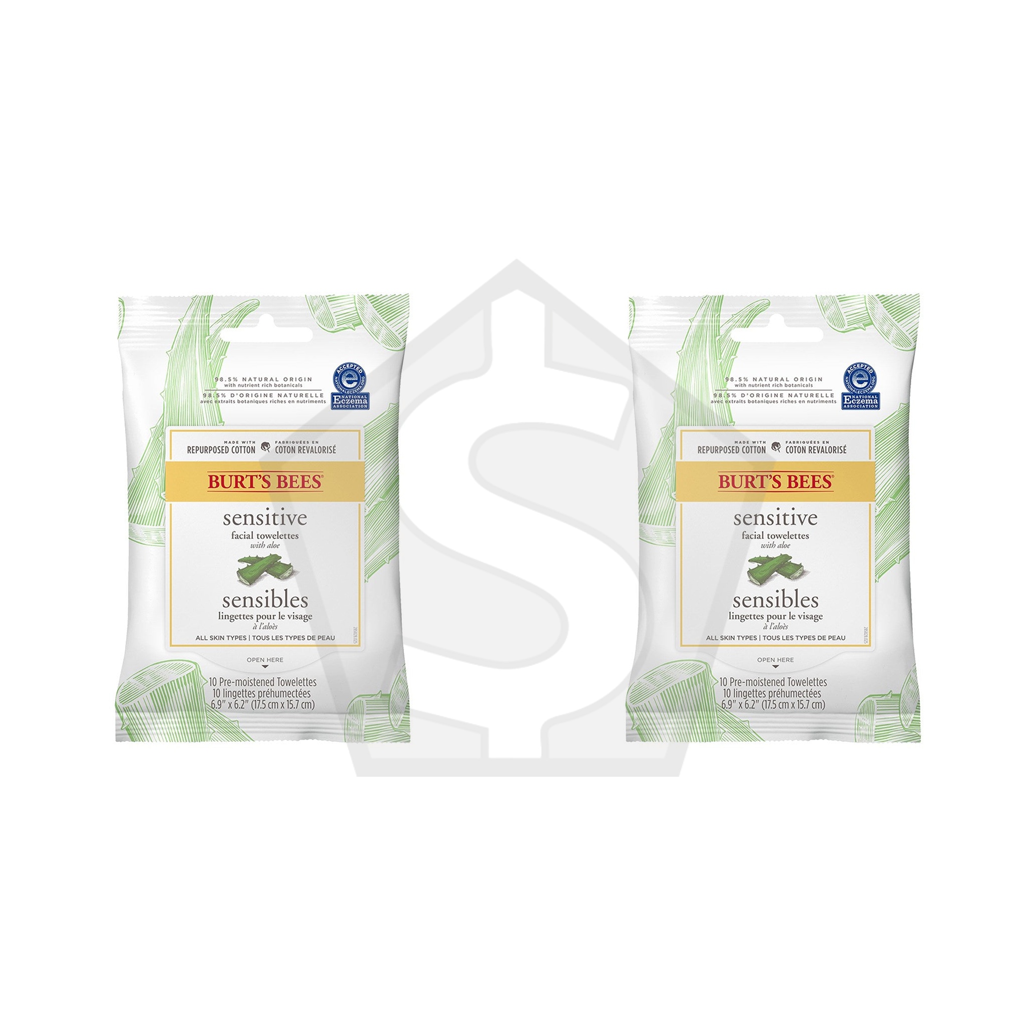 BURT'S BEES Sensitive Facial Towelettes - 10ct - Pack of 2