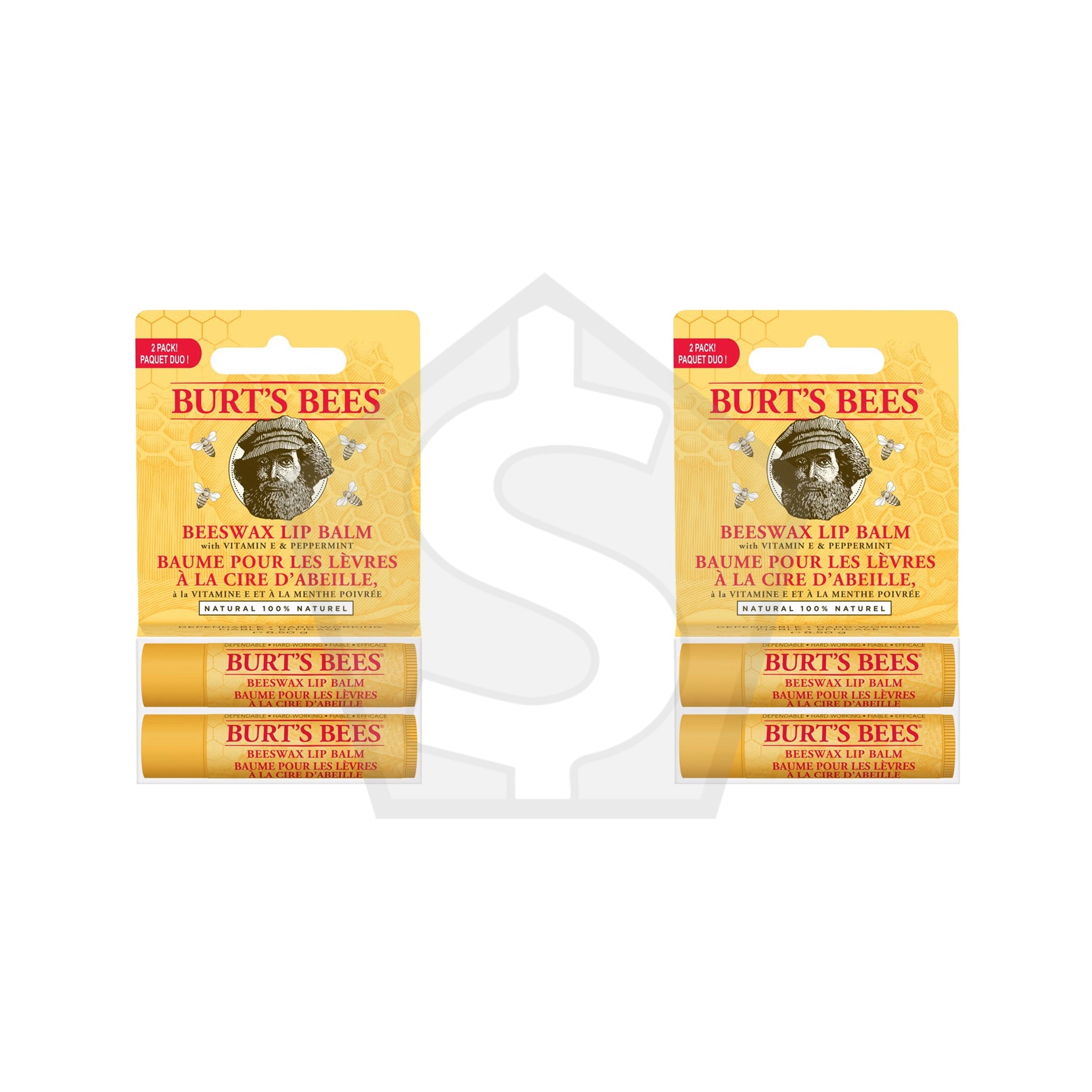 Bundle of 2 - BURT'S BEES Lip Balm Beeswax 2Pk Blister