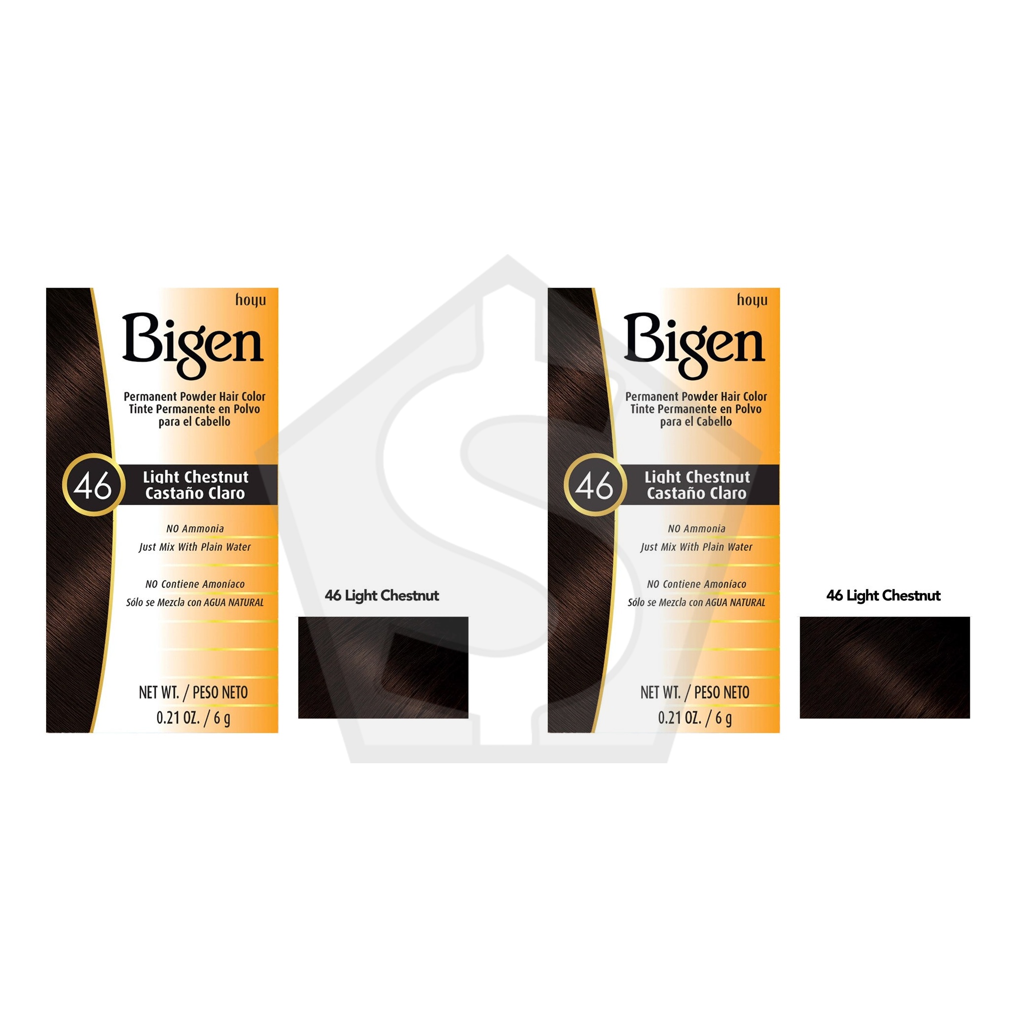 BIGEN Permanent Powder Hair Color (0.21oz) - 46 Light Chestnut - Pack of 2