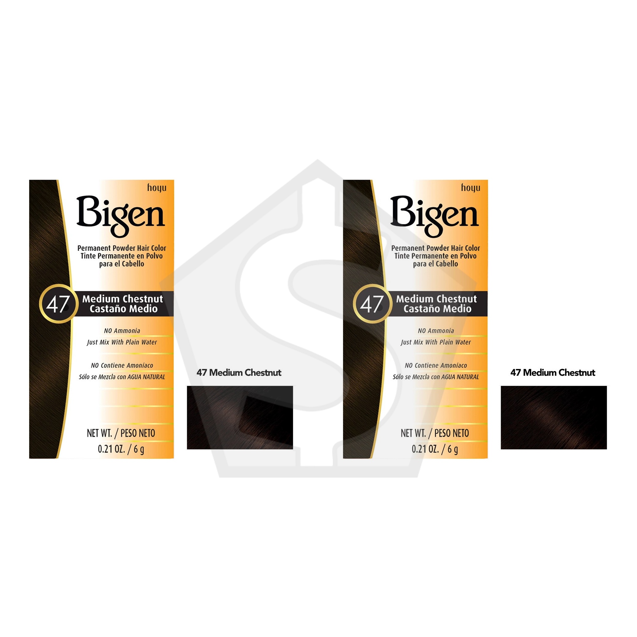 BIGEN Permanent Powder Hair Color (0.21oz) - 47 Medium Chestnut - Pack of 2