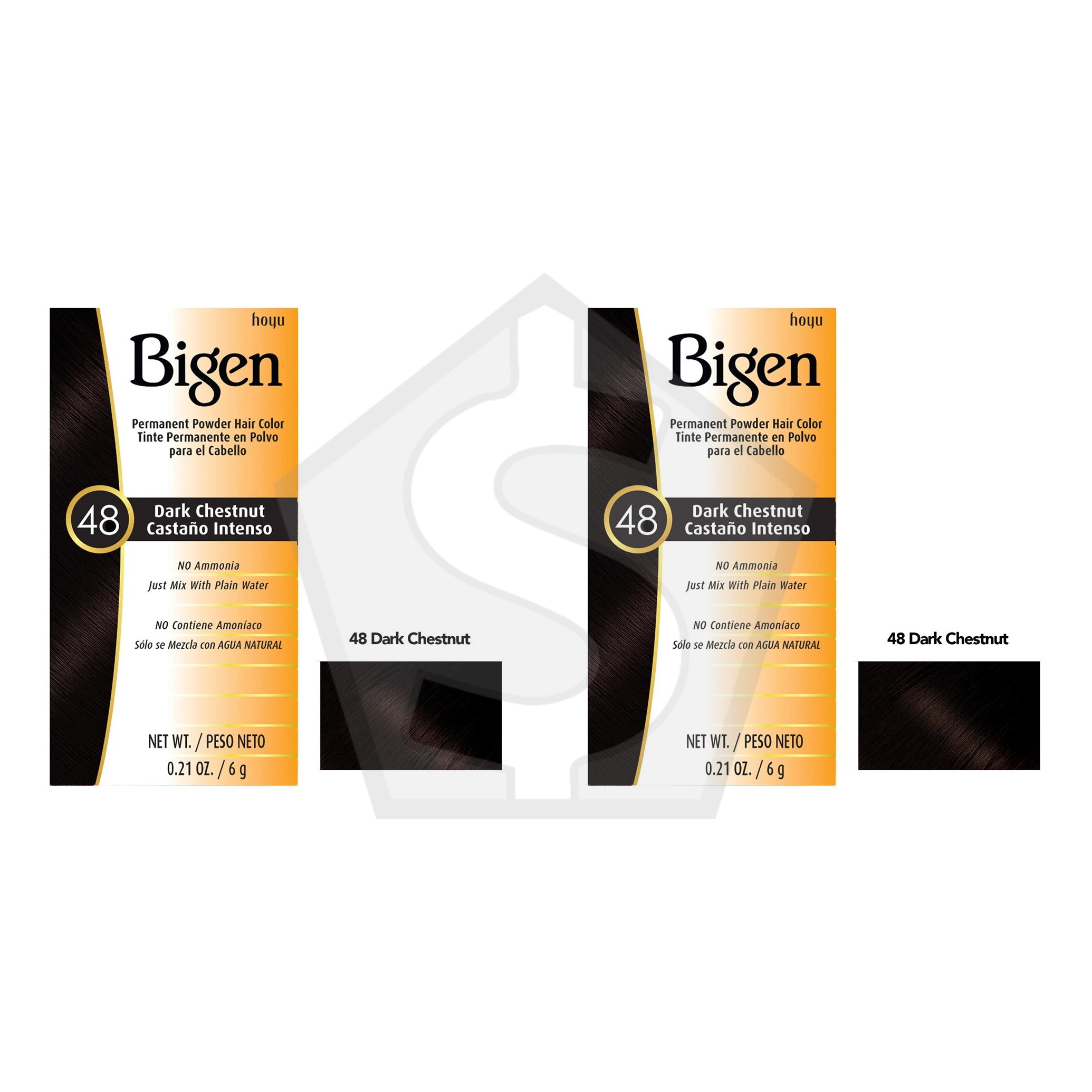 BIGEN Permanent Powder Hair Color (0.21oz) - 48 Dark Chestnut - Pack of 2