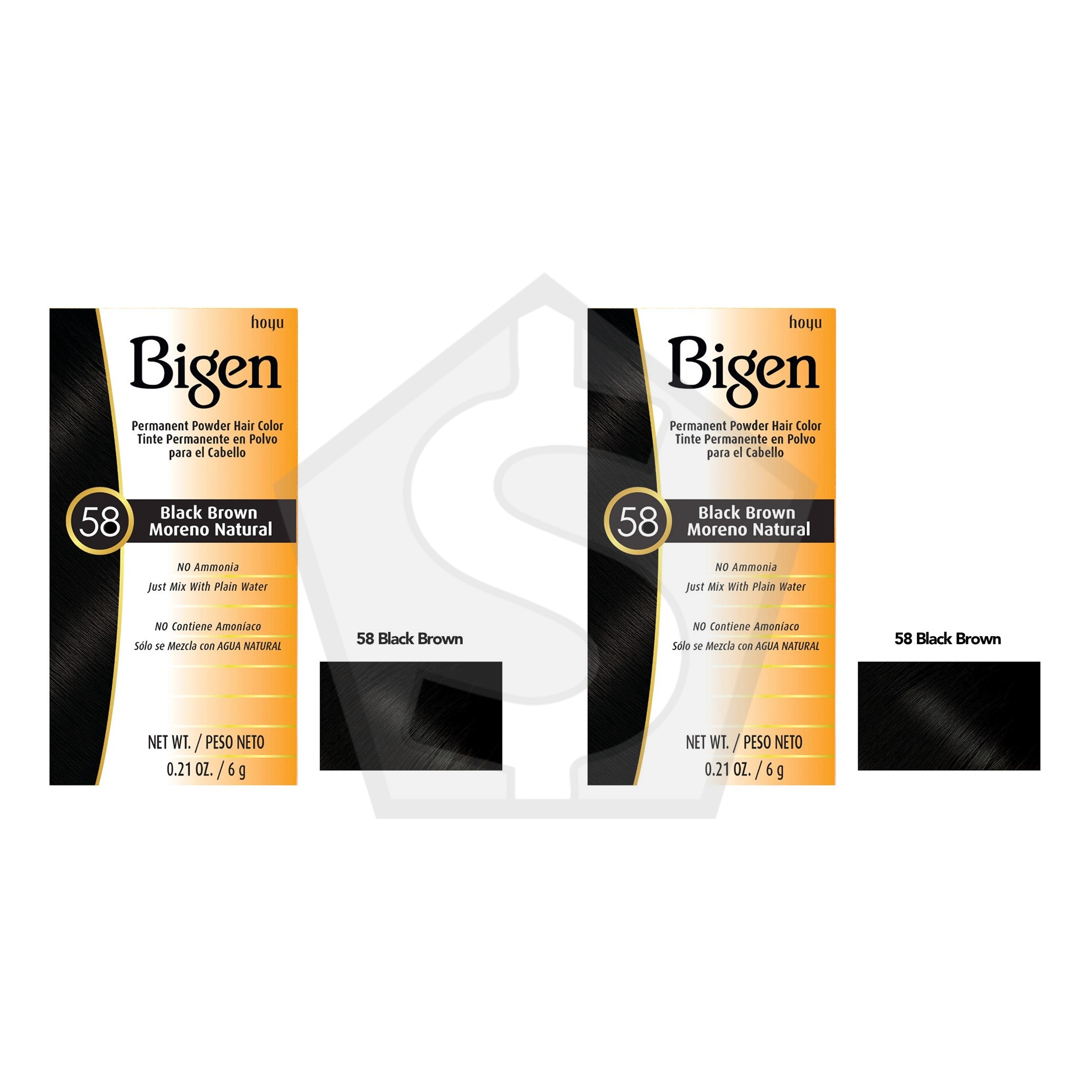BIGEN Permanent Powder Hair Color (0.21oz) - 58 Black Brown - Pack of 2