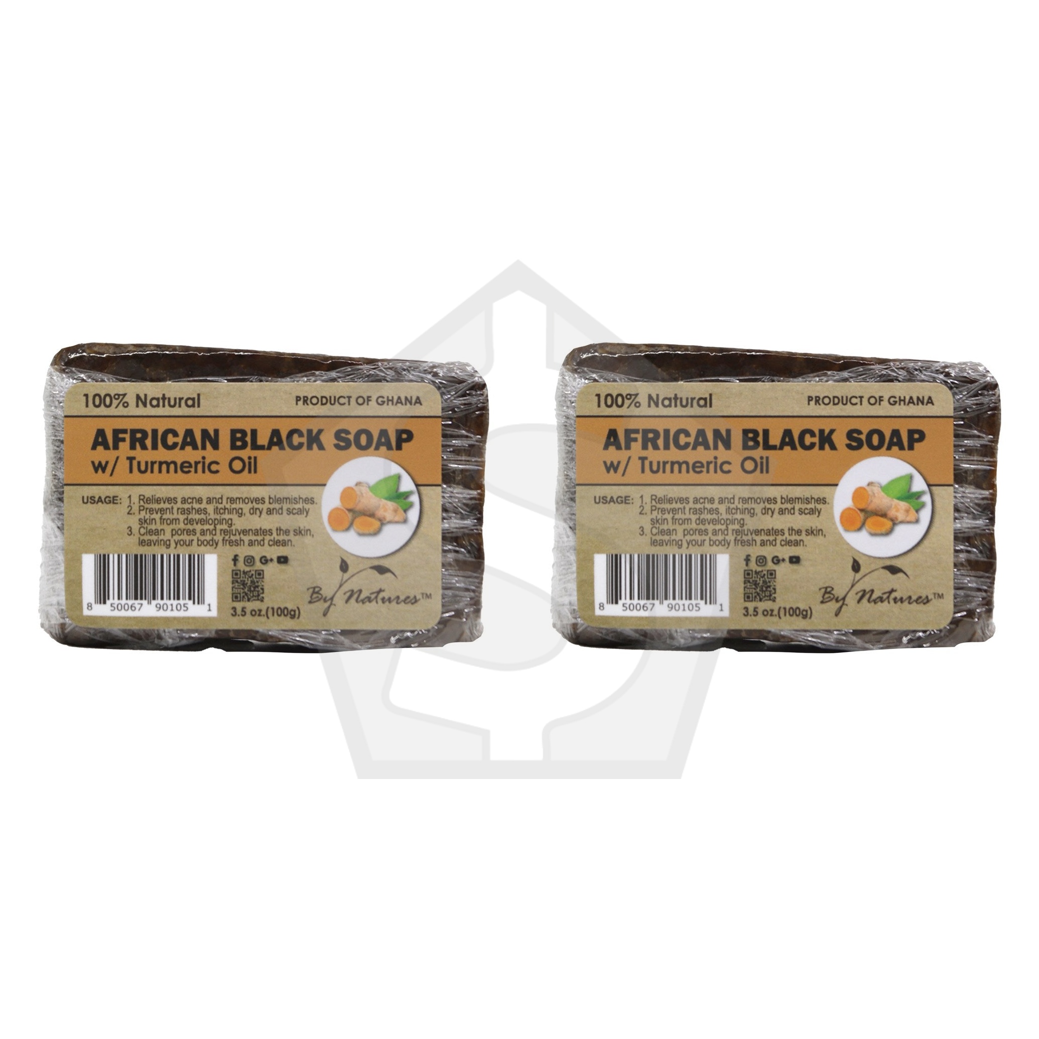 BY NATURES African Black Soap (3.5oz) - Tumeric - Pack of 2