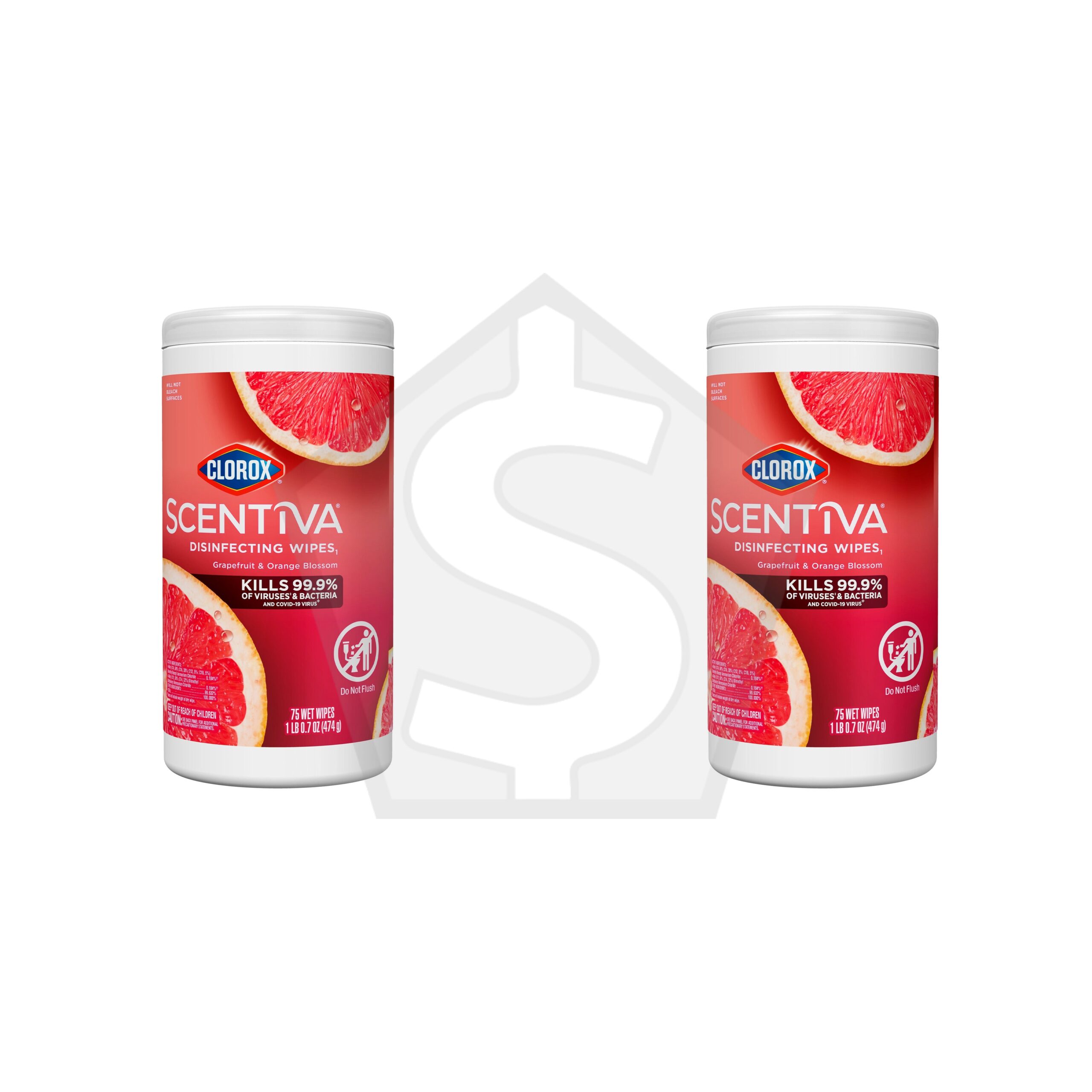 Bundle of 2 - CLOROX Scentiva Disinfecting Wipes (75ct) - Grapefruit and Orange