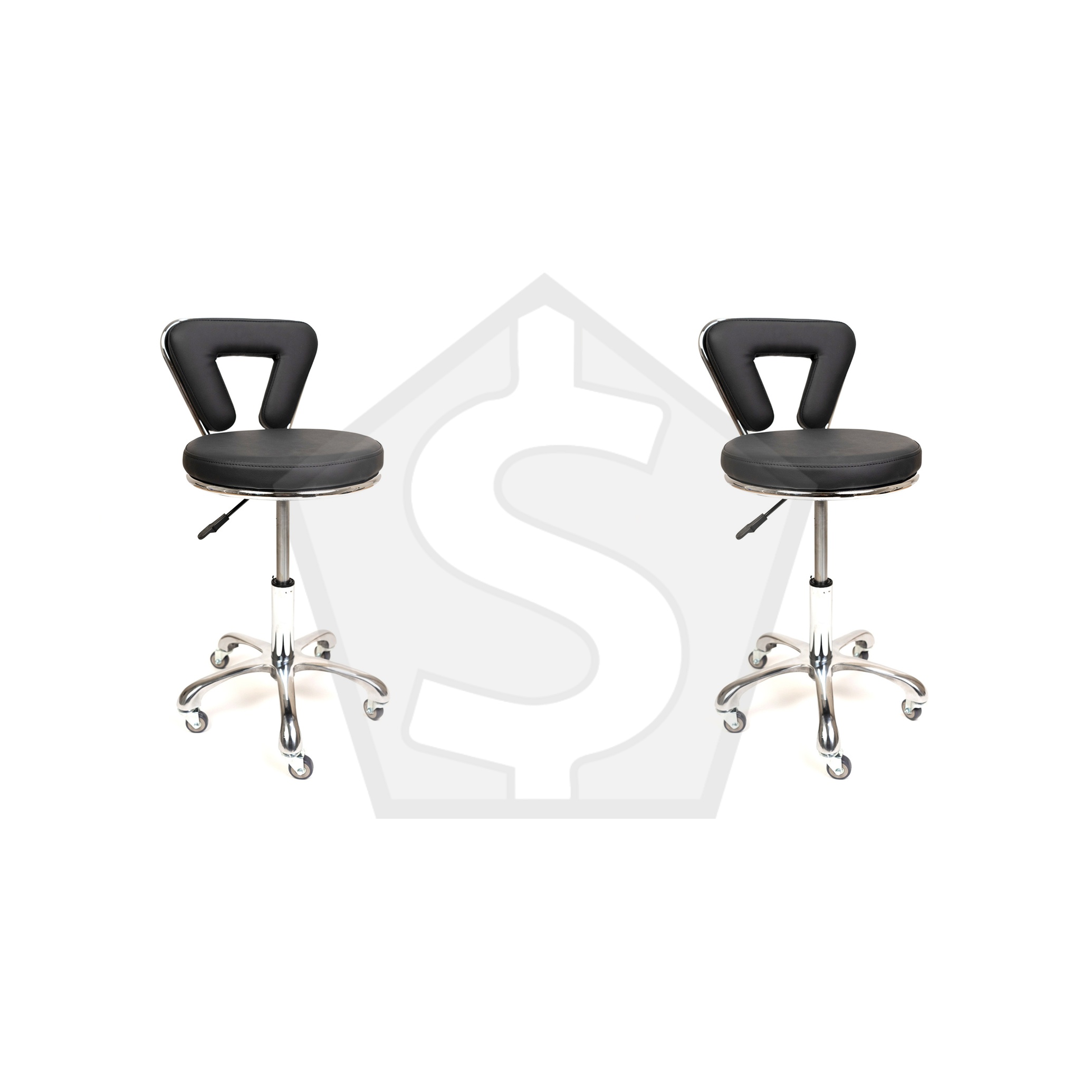 Gen'C Beauty Hydraulic Rolling Stool with Backrest Black - Pack of 2