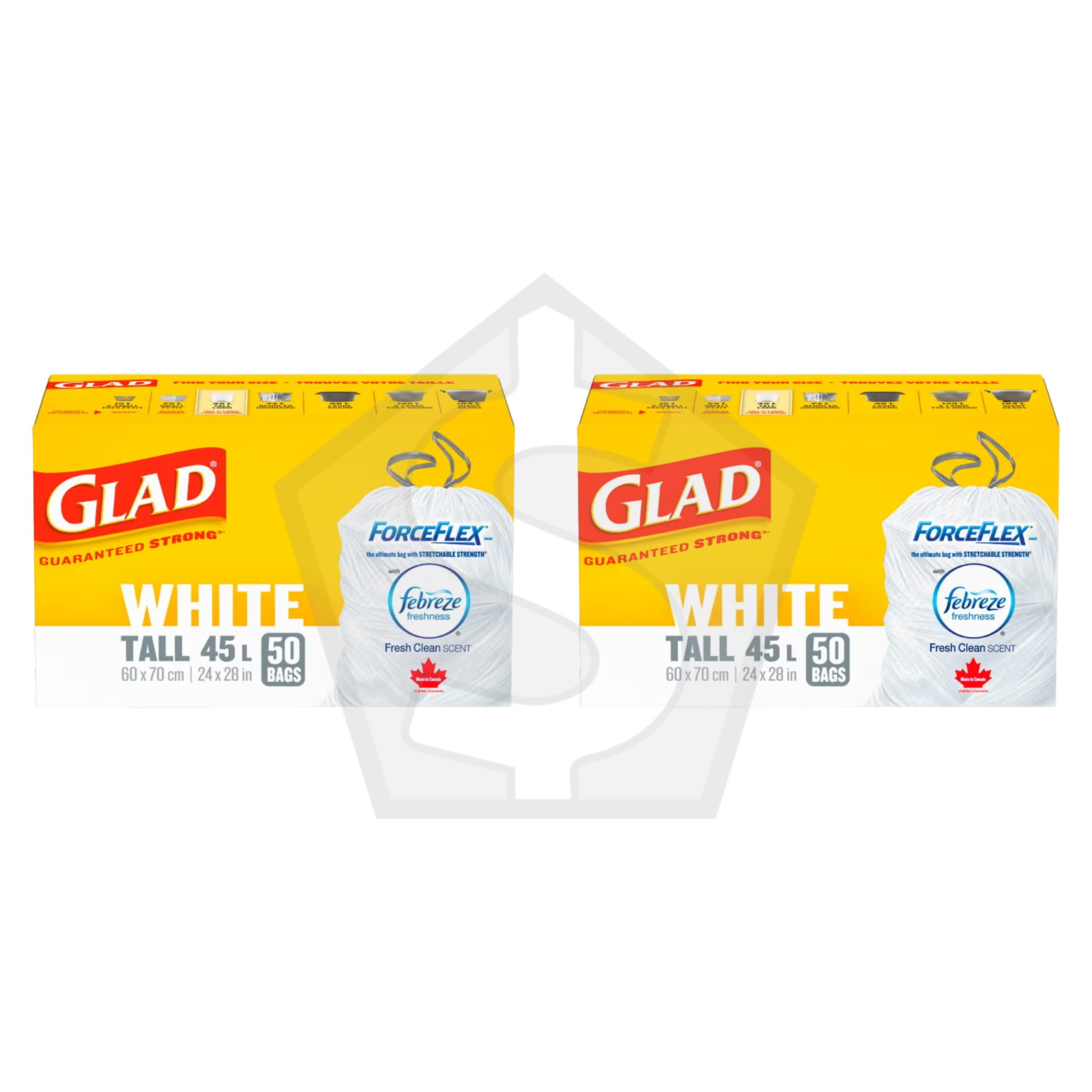 GLAD White Garbage Bag Force Flex Drawstring - Tall (50 Bags) - Pack of 2