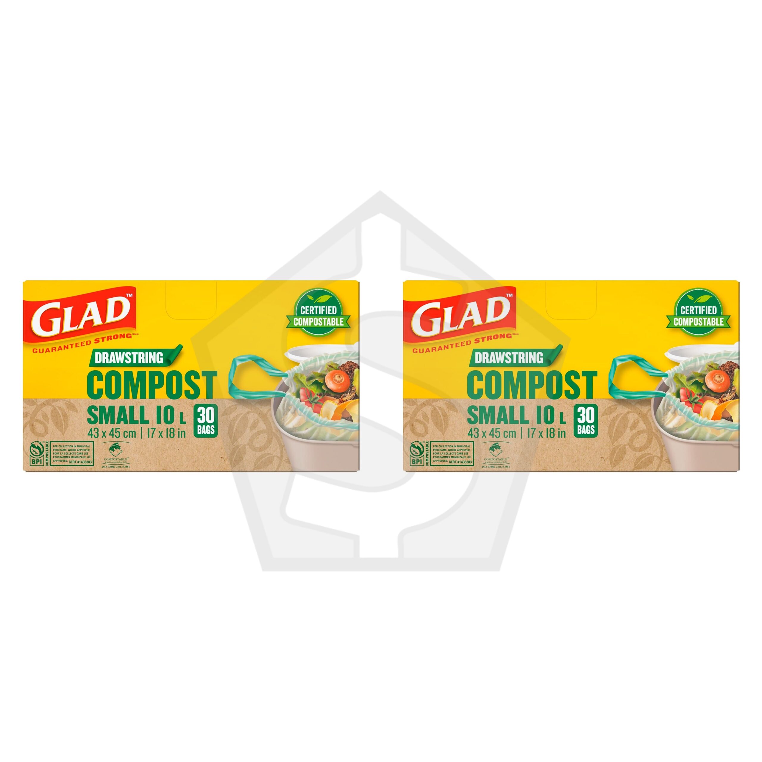 Bundle of 2 - GLAD Compostable Bag Drawstring [Small 10L] - 30 Bags