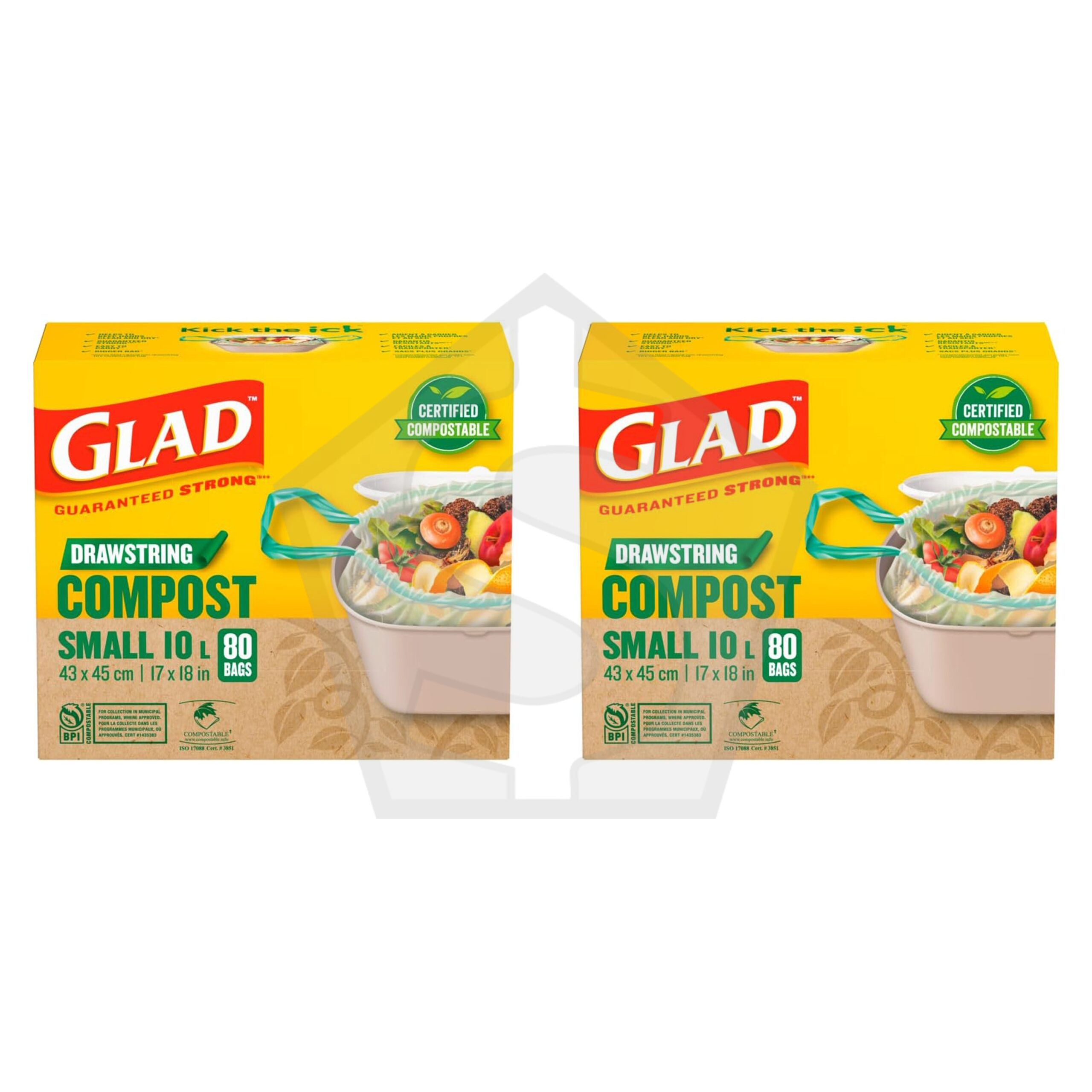 Bundle of 2 - GLAD Compostable Bag Drawstring [Small 10L] - 80 Bags