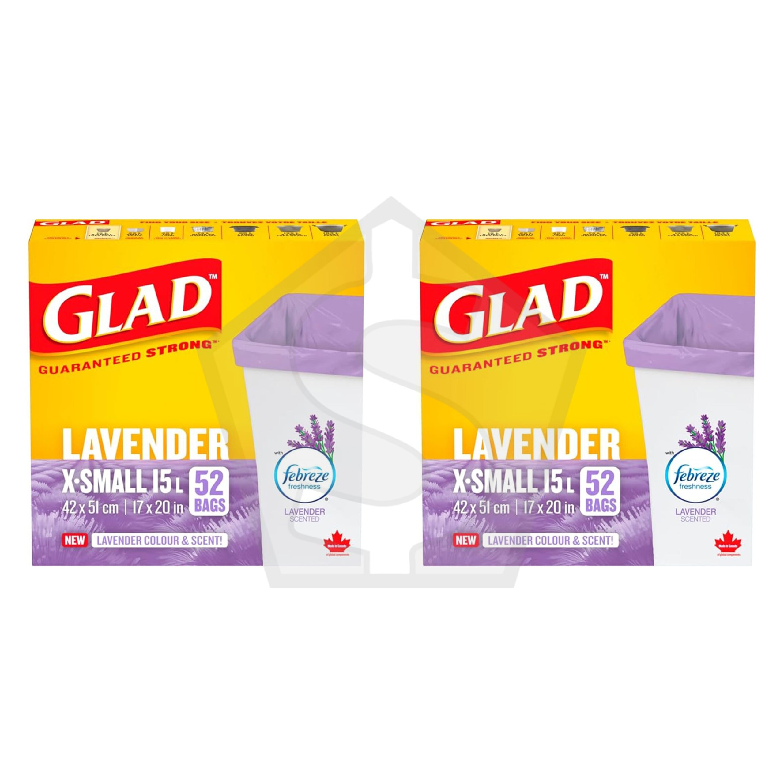 Bundle of 2 - GLAD Scented Garbage Bag Extra Small 15L (52ct) - Lavender