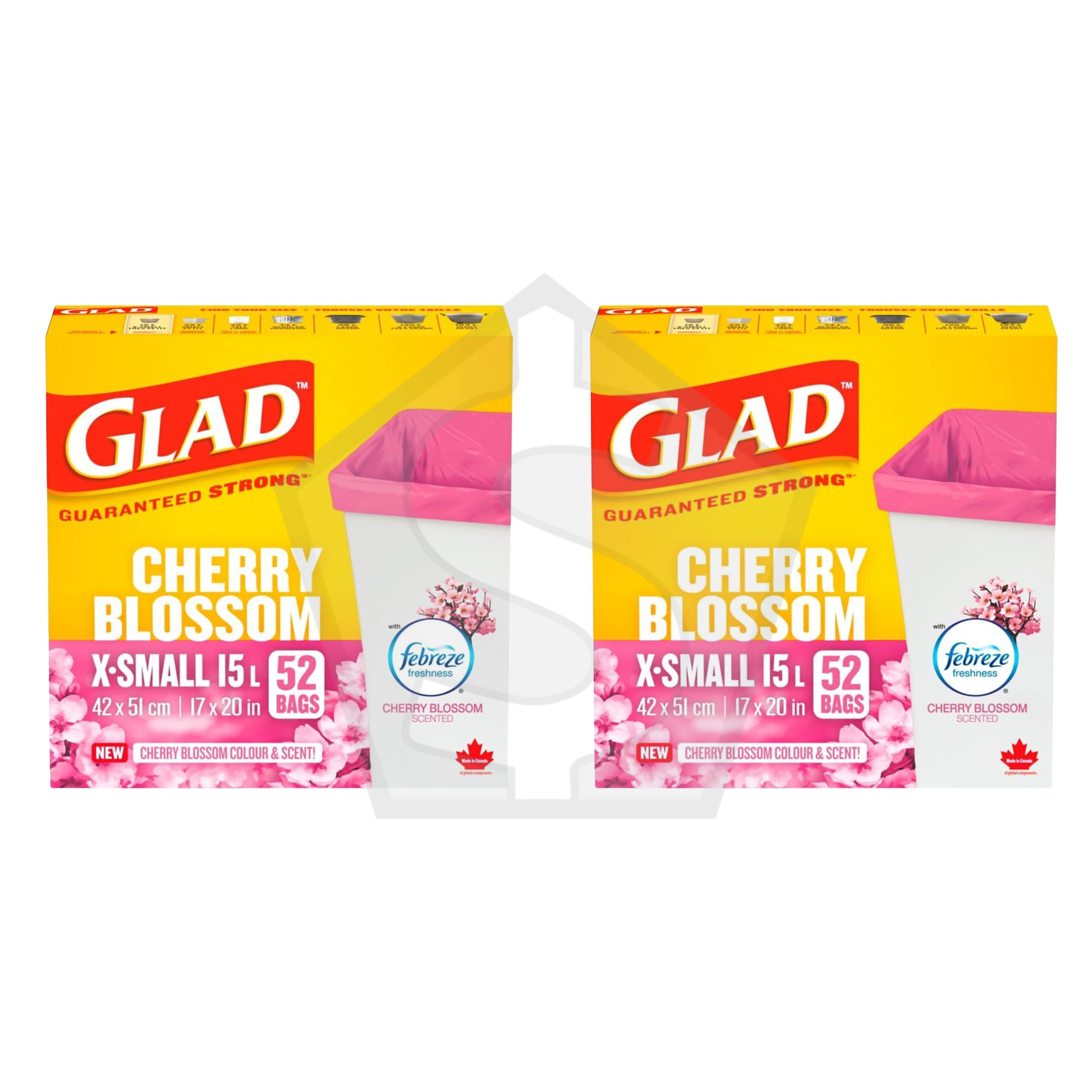 Bundle of 2 - GLAD Scented Garbage Bag Extra Small 15L (52ct) - Cherry Blossom