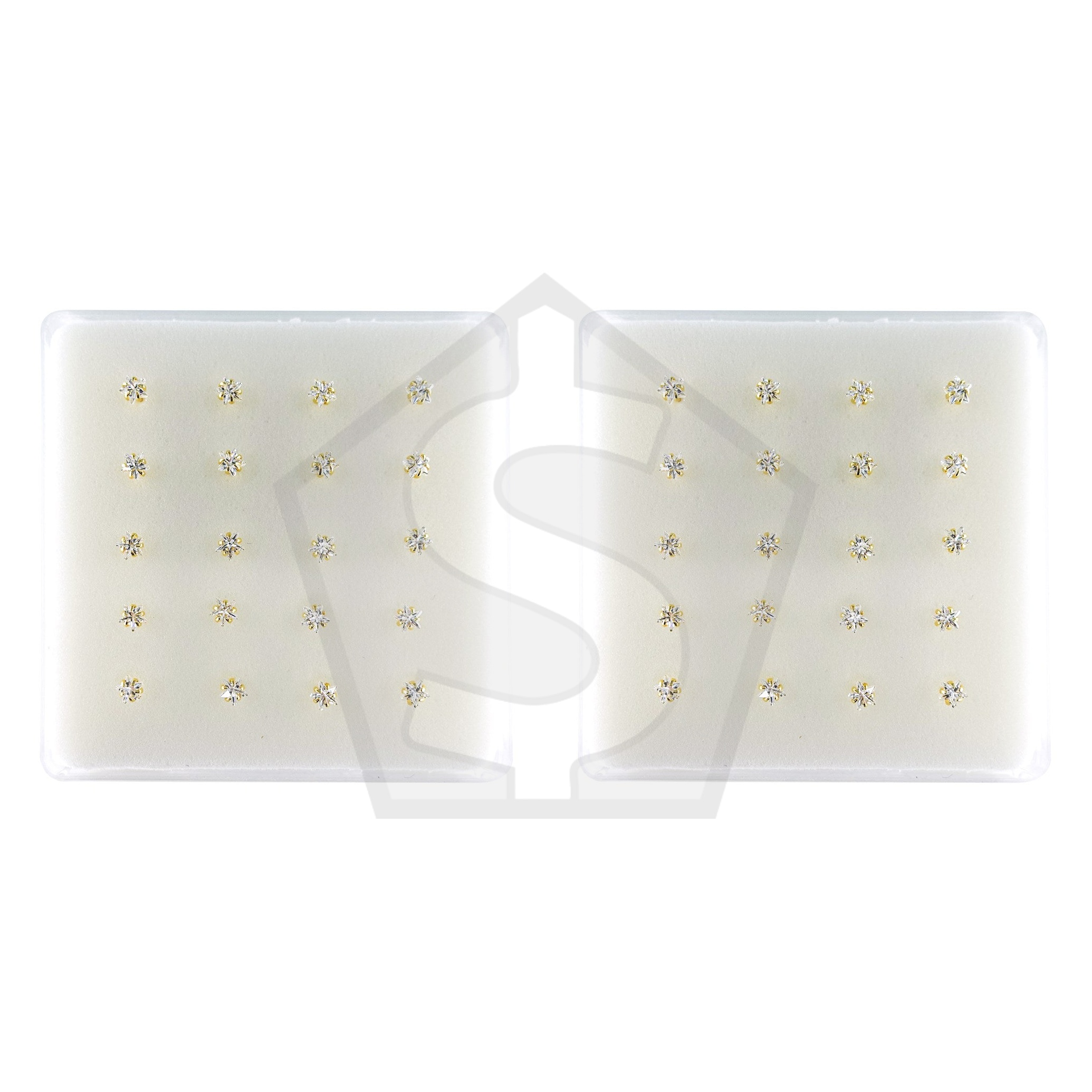 INTERVISION 925 Silver Nose Stud with Cubic Zirconia, no tip, 3mm  19009-9AST (20pcs) - Gold - Pack of 2