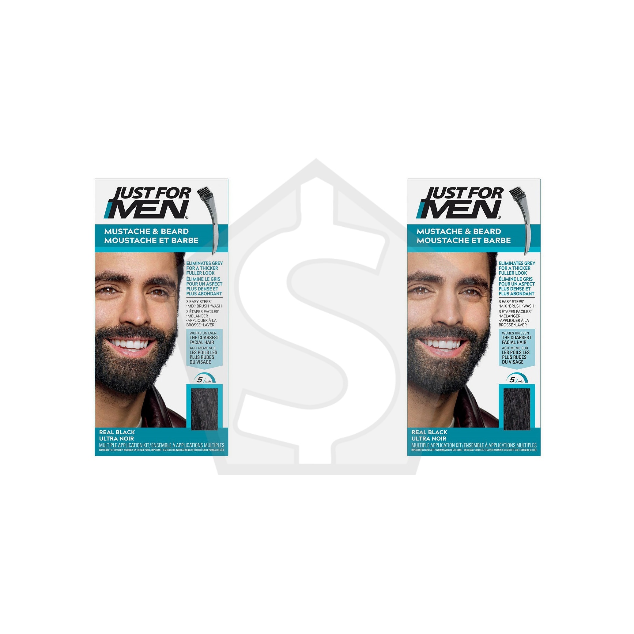 Bundle of 2 - JUST FOR MEN Mustache & Beard Brush-In Color - M-55 Real Black