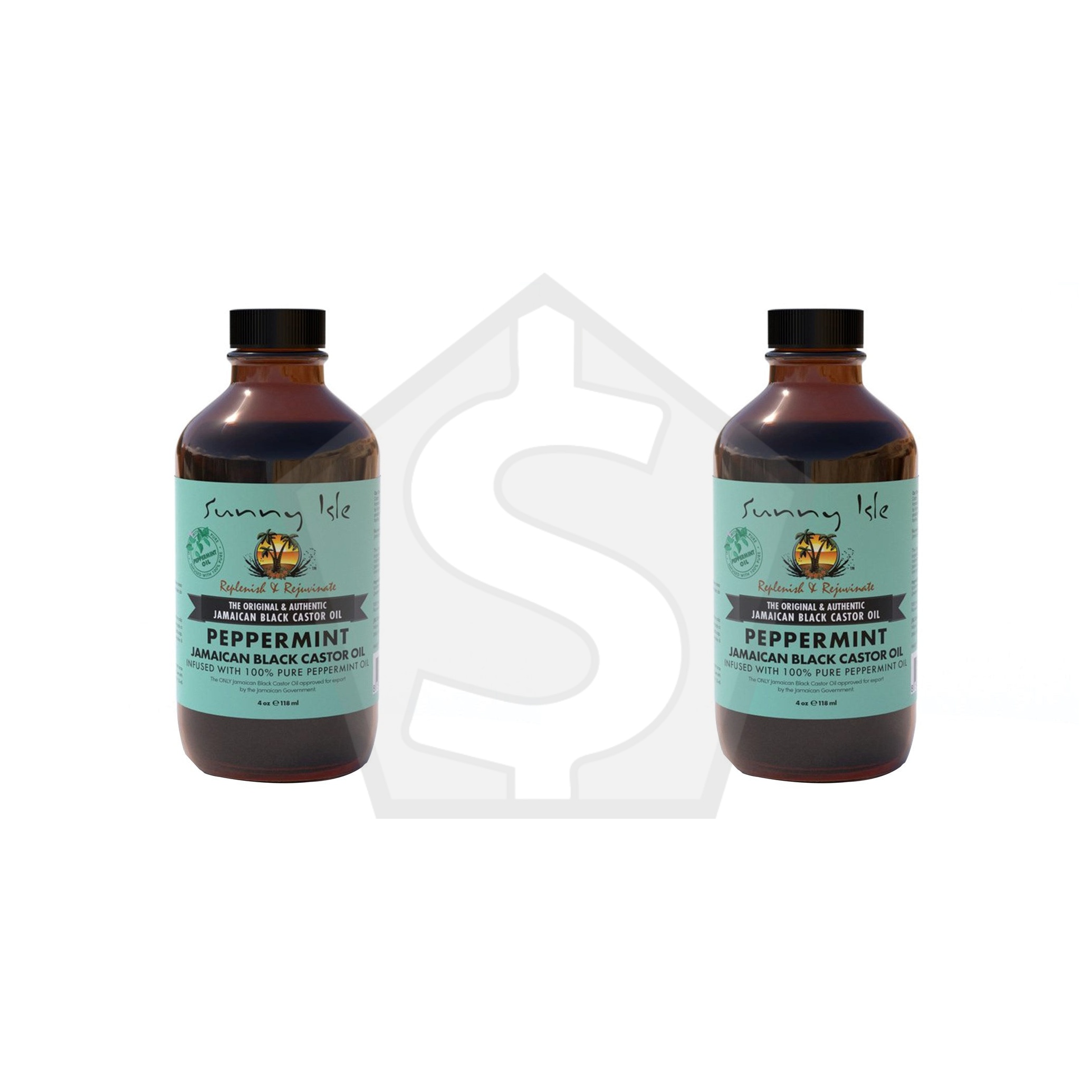 Bundle of 2 - SUNNY ISLE Jamaican Black Castor Oil - 4oz / Peppermint