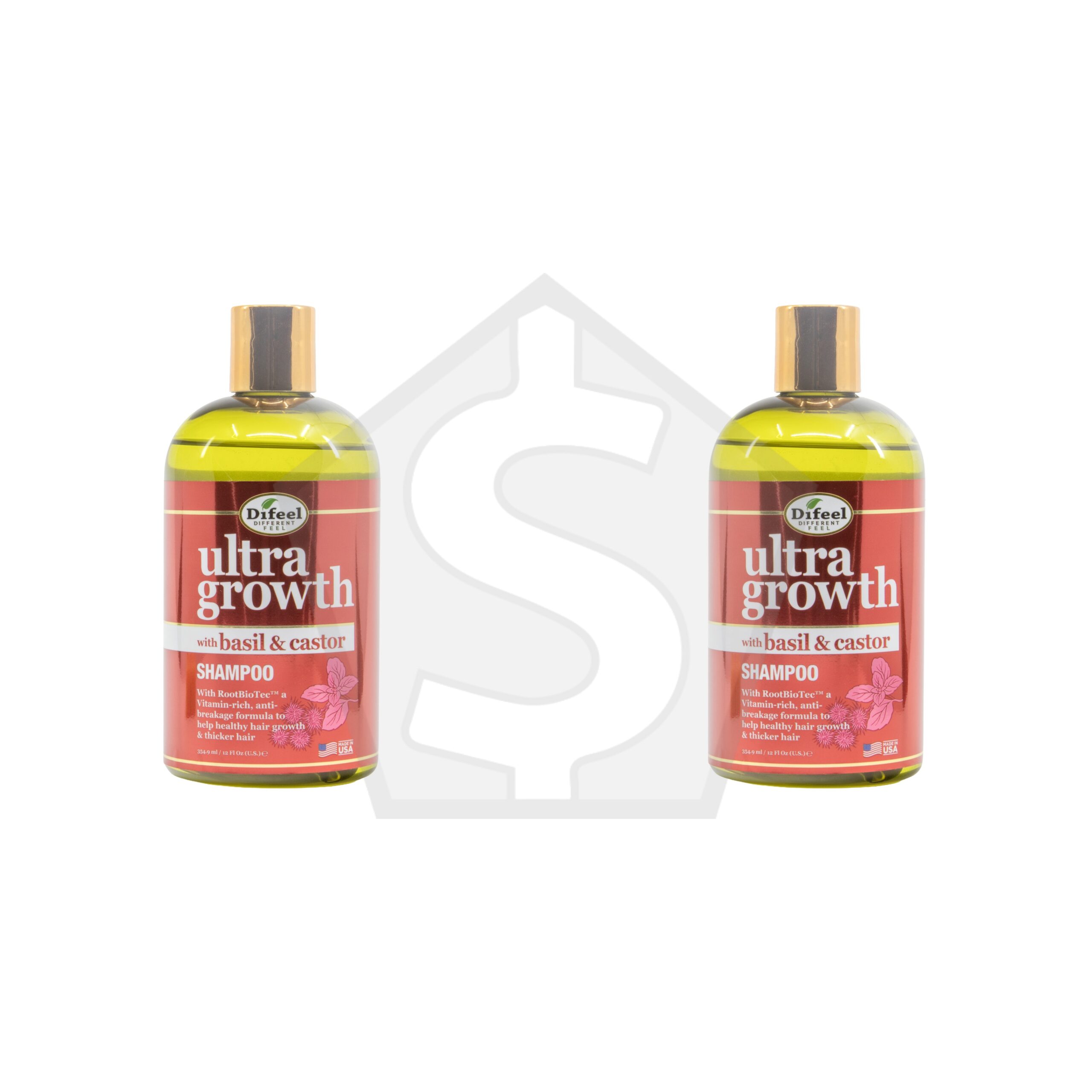 Bundle of 2 - Difeel(Sunflower)  Ultra Growth Basil & Castor Oil Pro-Growth Shampoo (12oz)