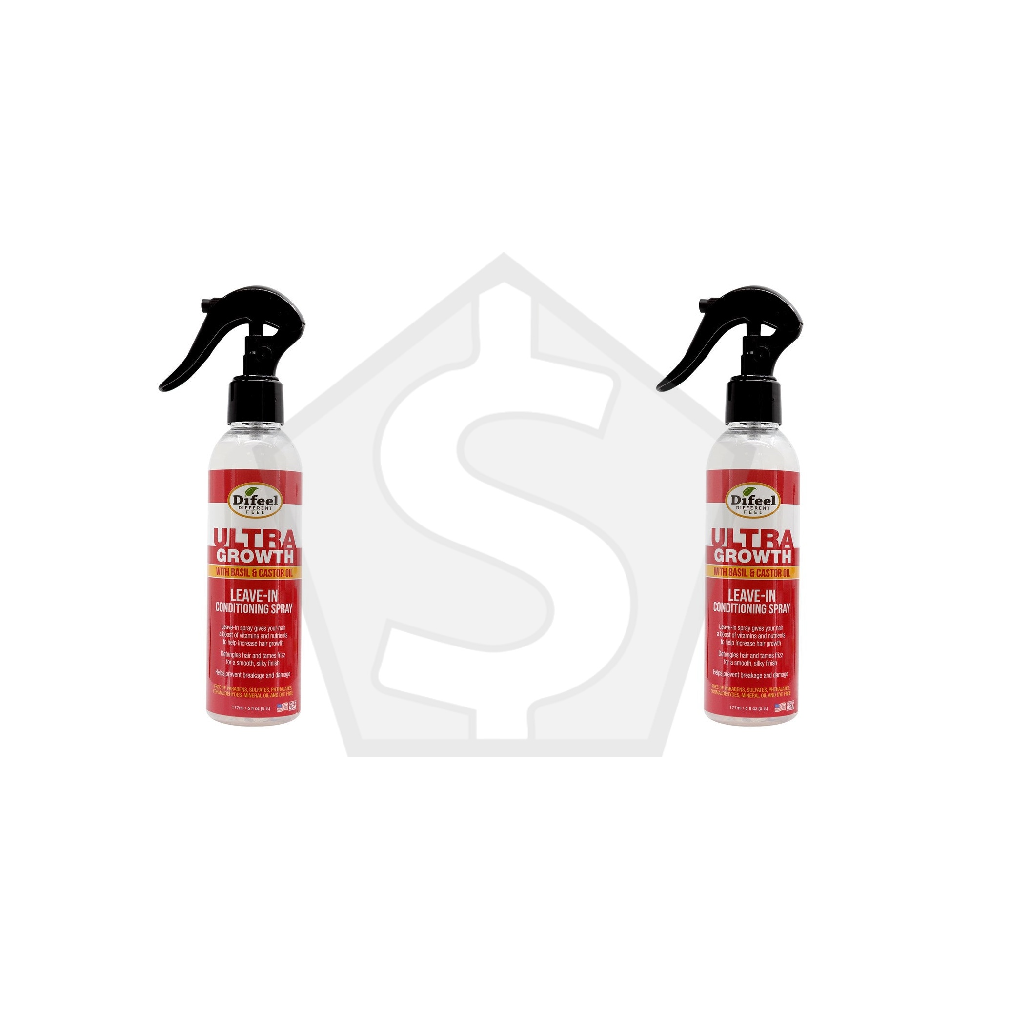 Difeel(Sunflower)  Ultra Growth Basil & Castor Oil Hair Growth Leave In Conditioning Spray (6oz) - Pack of 2